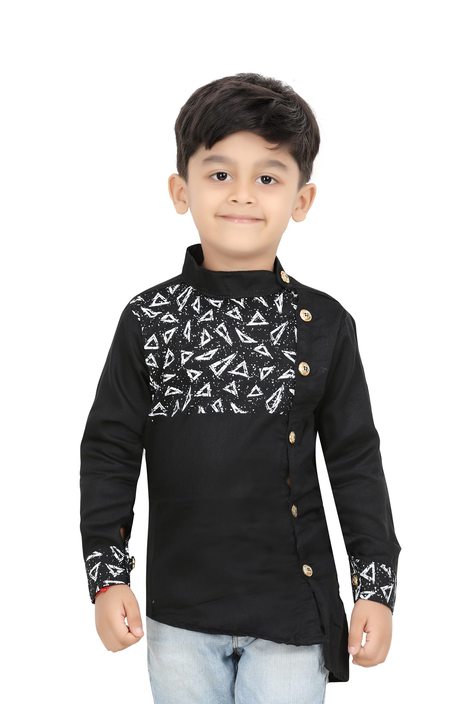 

XBOYZ Boy Cotton blend Printed Kurta - Black