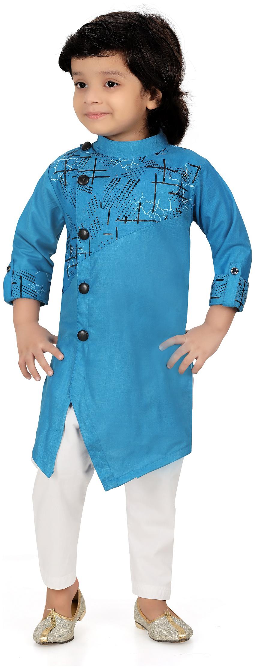 

XBOYZ Boy Cotton blend Printed Kurta pyjama set - Blue