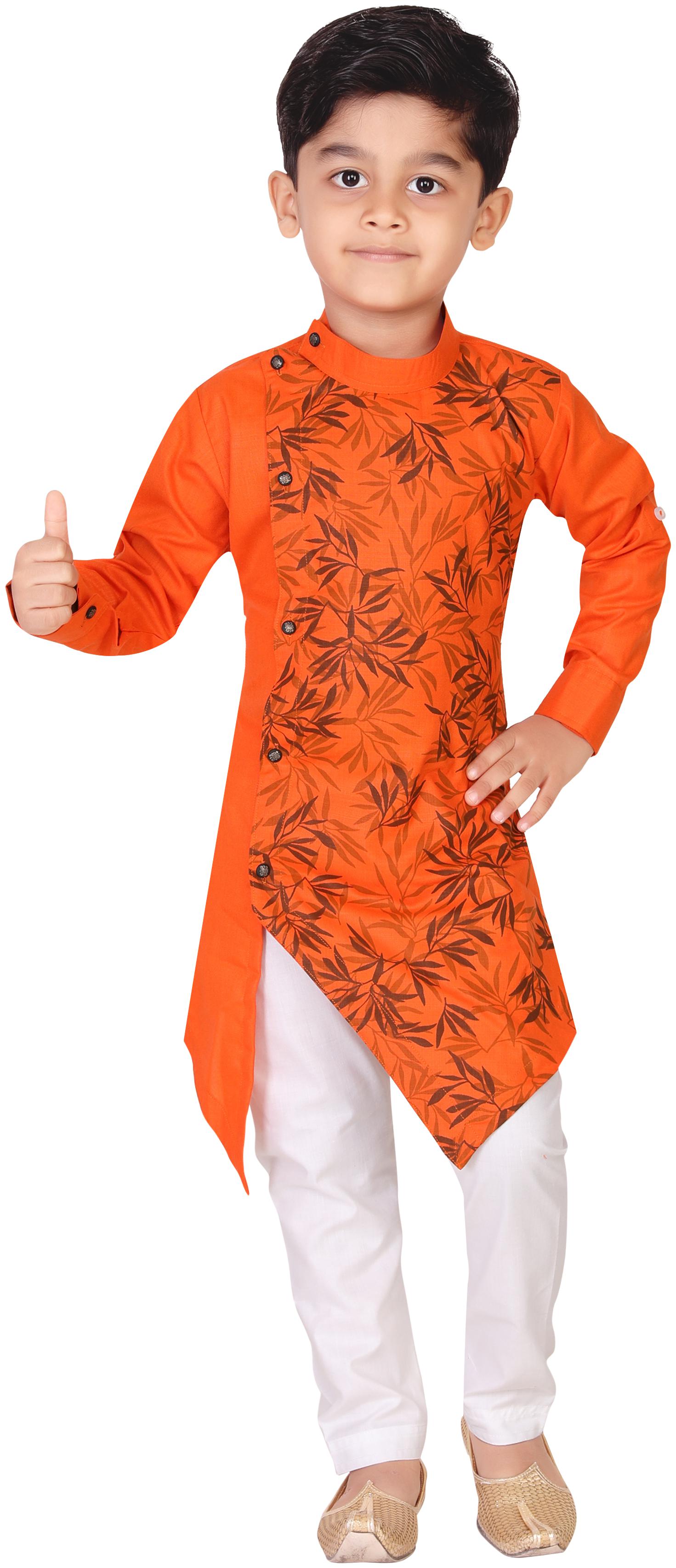 

XBOYZ Boy Cotton blend Printed Kurta pyjama set - Orange