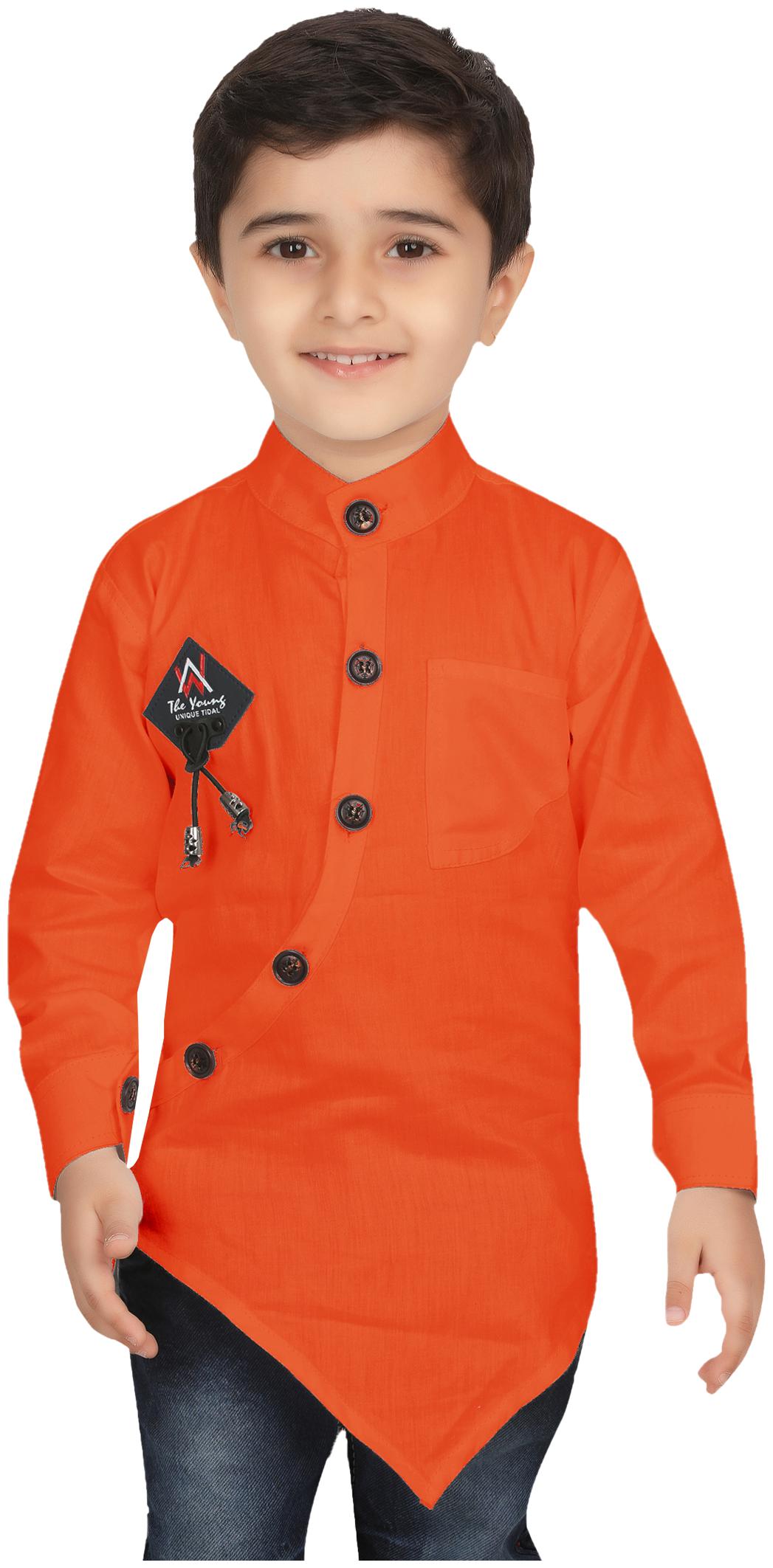 

XBOYZ Boy Cotton blend Solid Kurta - Orange