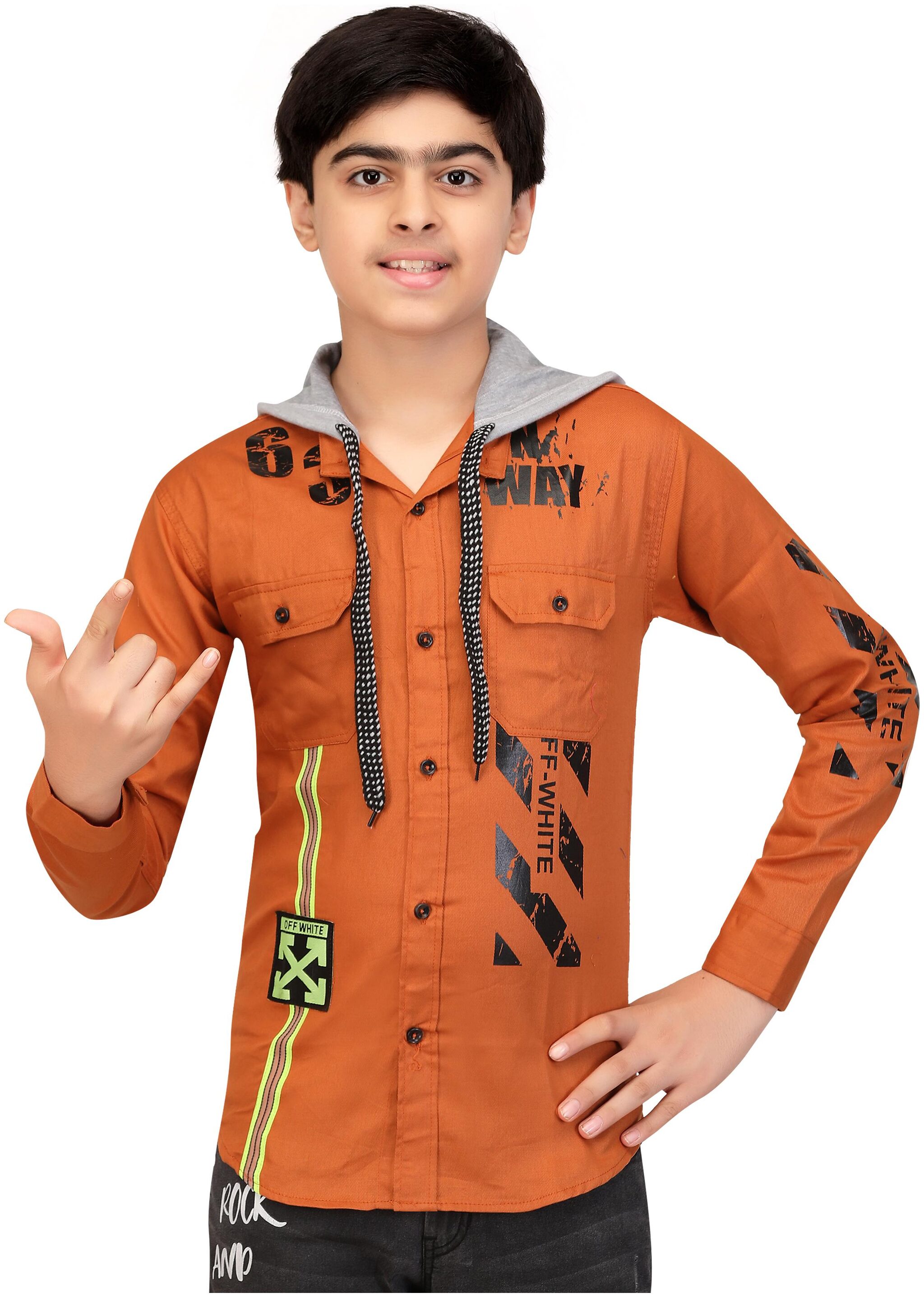 

XBOYZ Boy Cotton blend Printed Shirt Brown