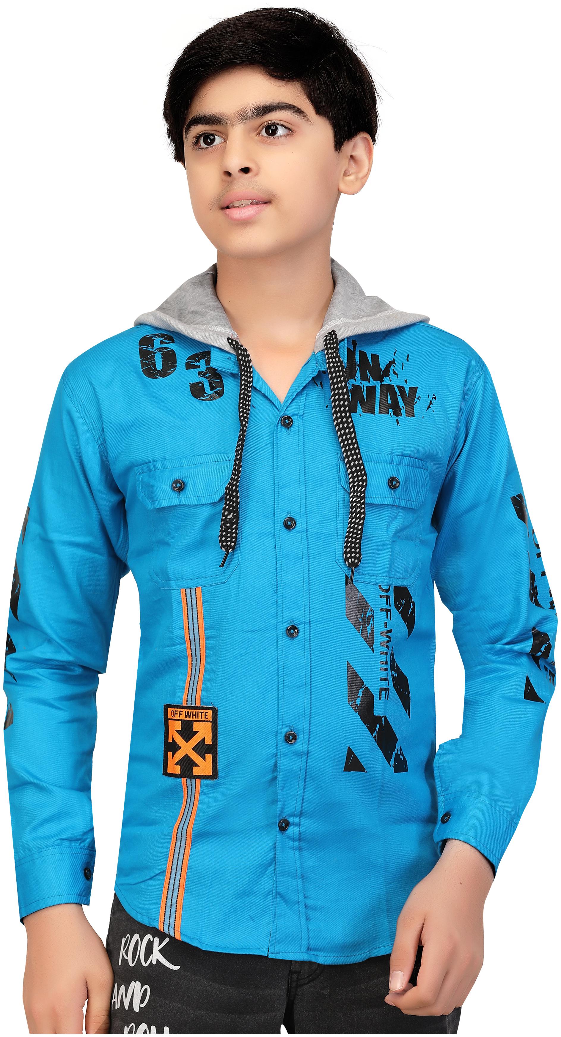

XBOYZ Boy Cotton blend Printed Shirt Blue