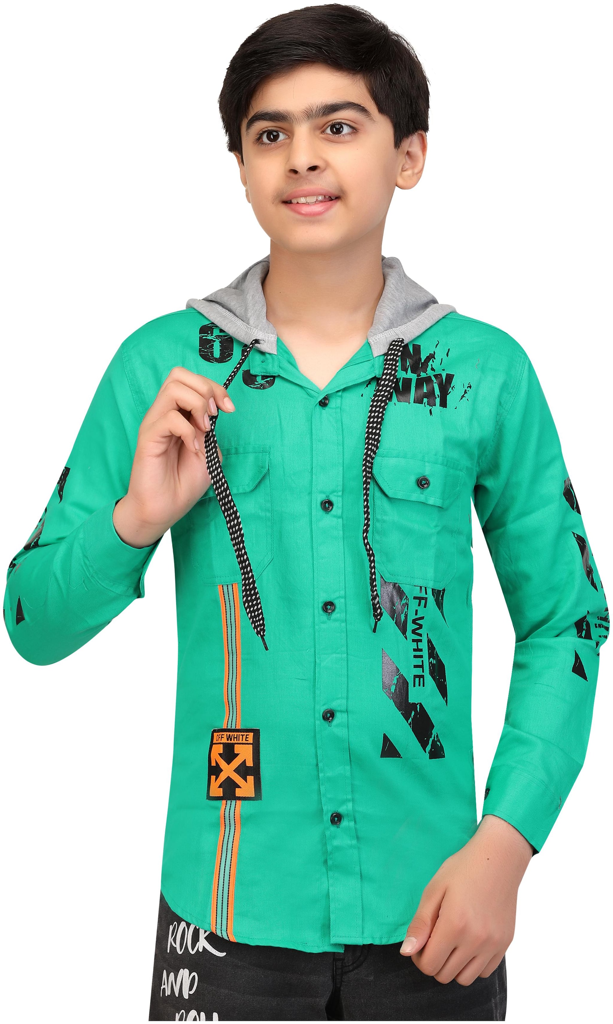 

XBOYZ Boy Cotton blend Printed Shirt Green
