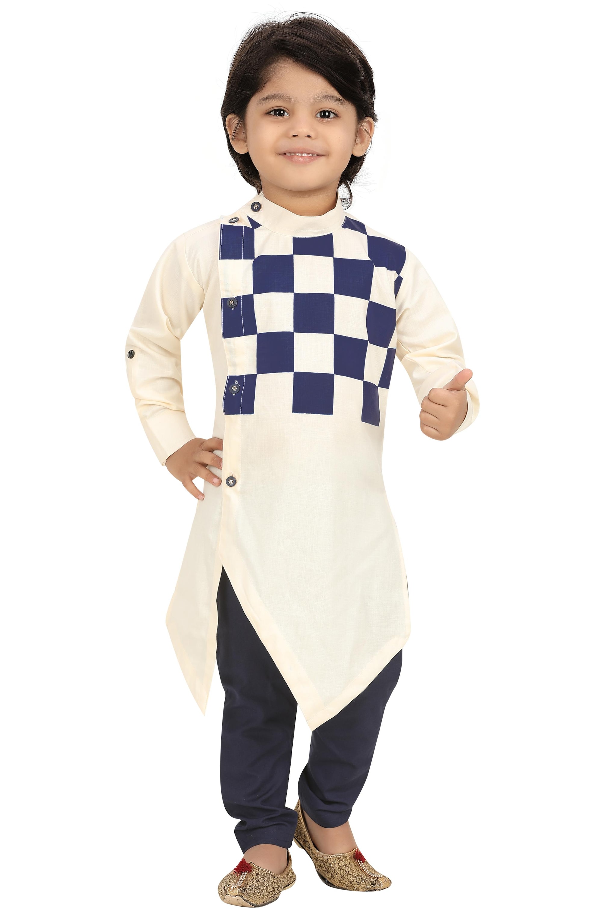 

XBOYZ Boy Cotton blend Printed Kurta pyjama set - Cream Black
