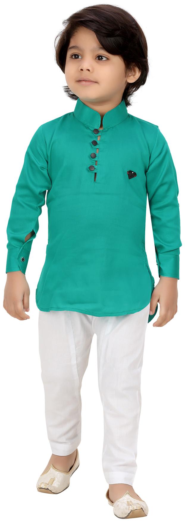 

XBOYZ Boy Cotton blend Solid Kurta pyjama set - Green White