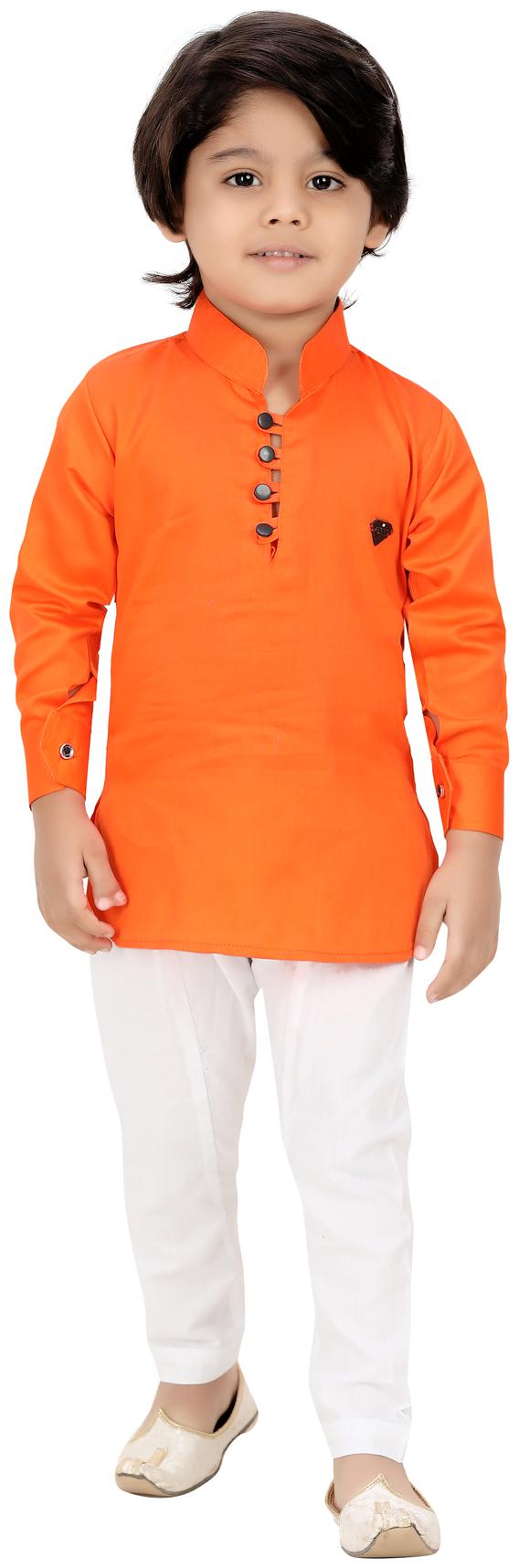 

XBOYZ Boy Cotton blend Solid Kurta pyjama set - Orange White