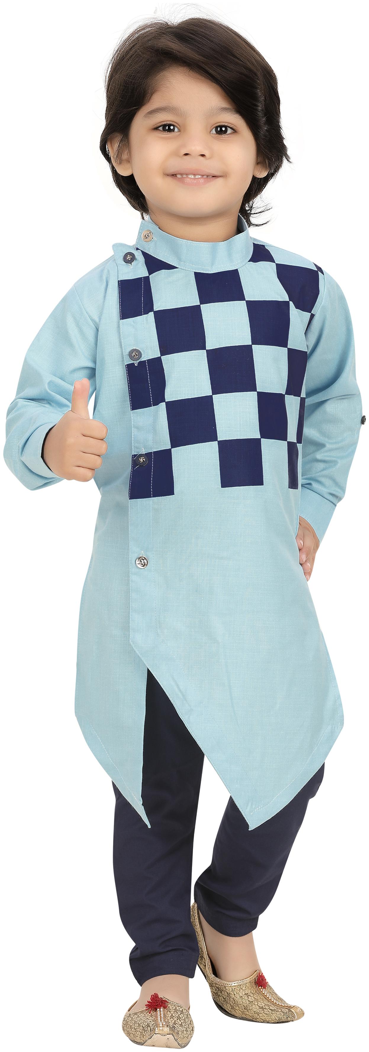 

XBOYZ Boy Cotton blend Printed Kurta pyjama set - Blue Black