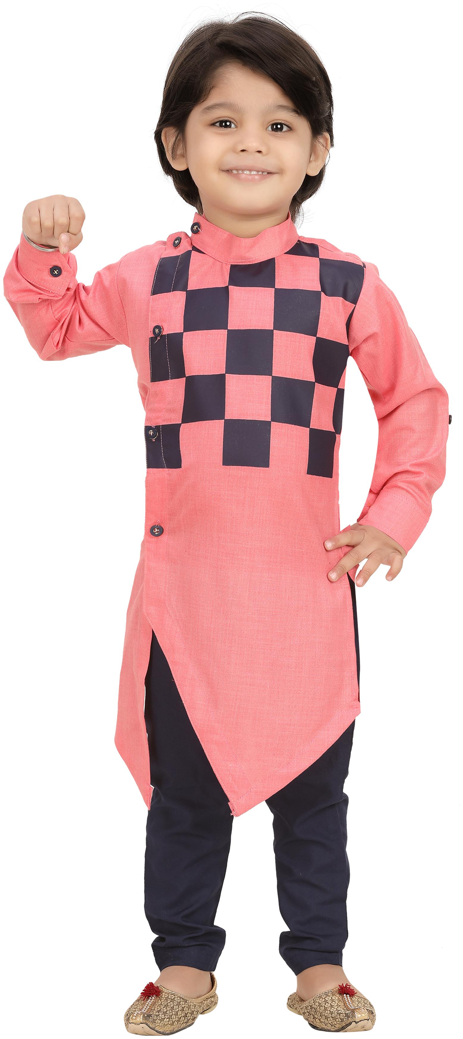 

XBOYZ Boy Cotton blend Printed Kurta pyjama set - Pink Black