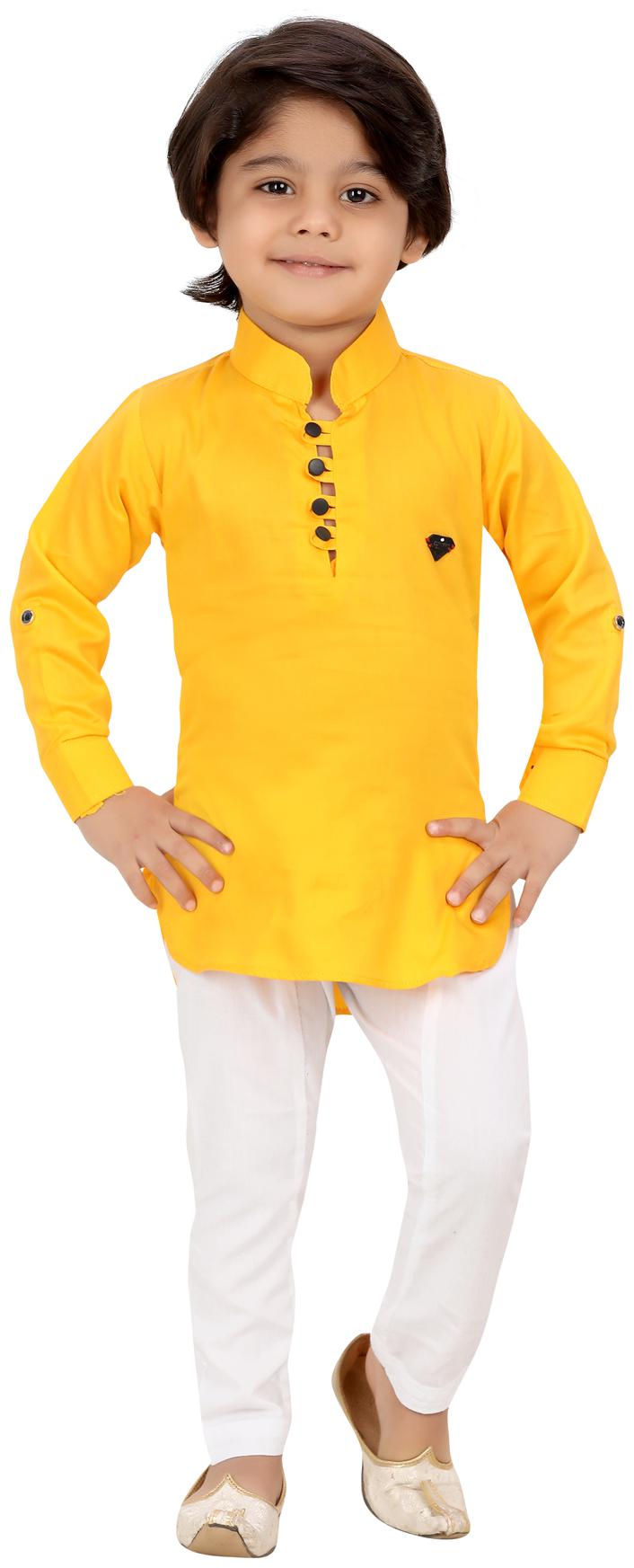 

XBOYZ Boy Cotton blend Solid Kurta pyjama set - Yellow White