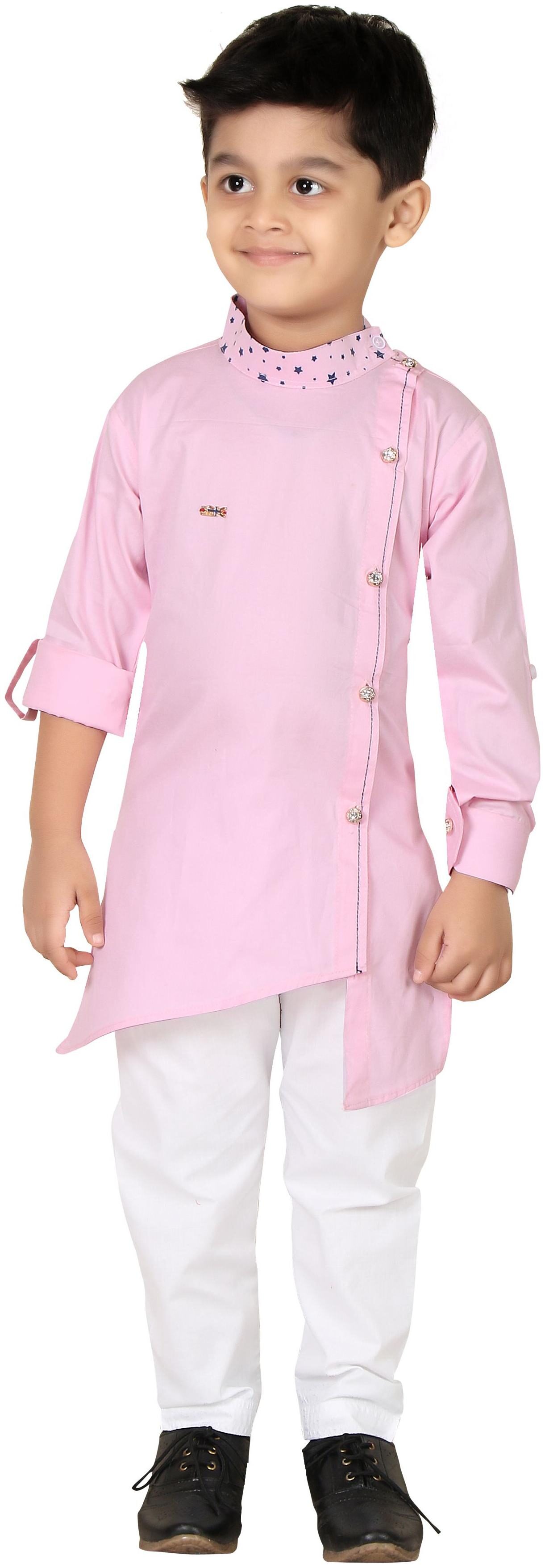 

XBOYZ Boy Cotton blend Solid Kurta pyjama set - Pink