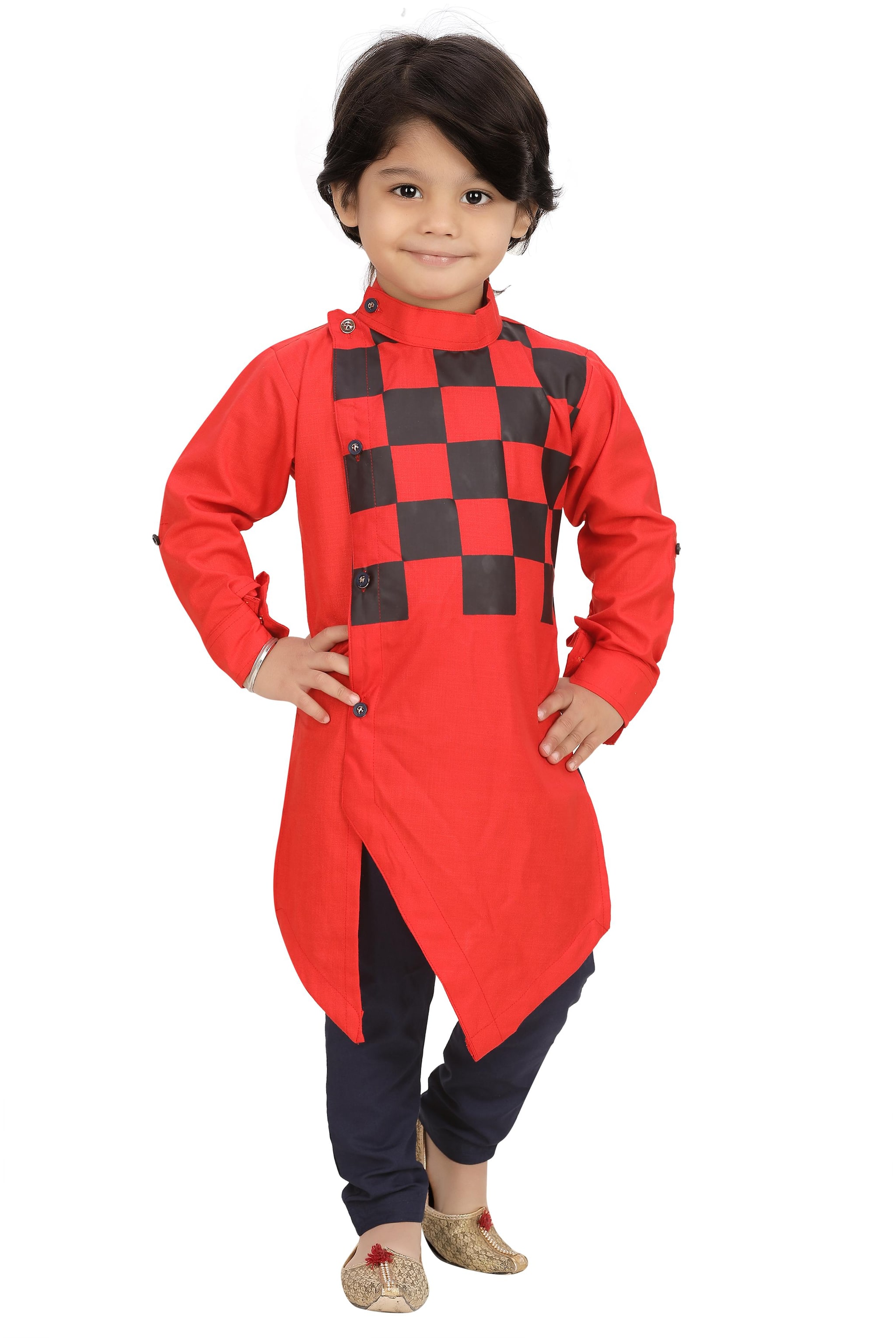 

XBOYZ Boy Cotton blend Printed Kurta pyjama set - Red Black