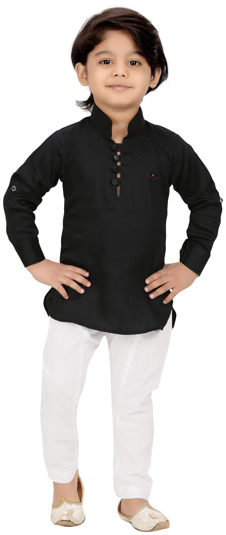 

XBOYZ Boy Cotton blend Solid Kurta pyjama set - Black White