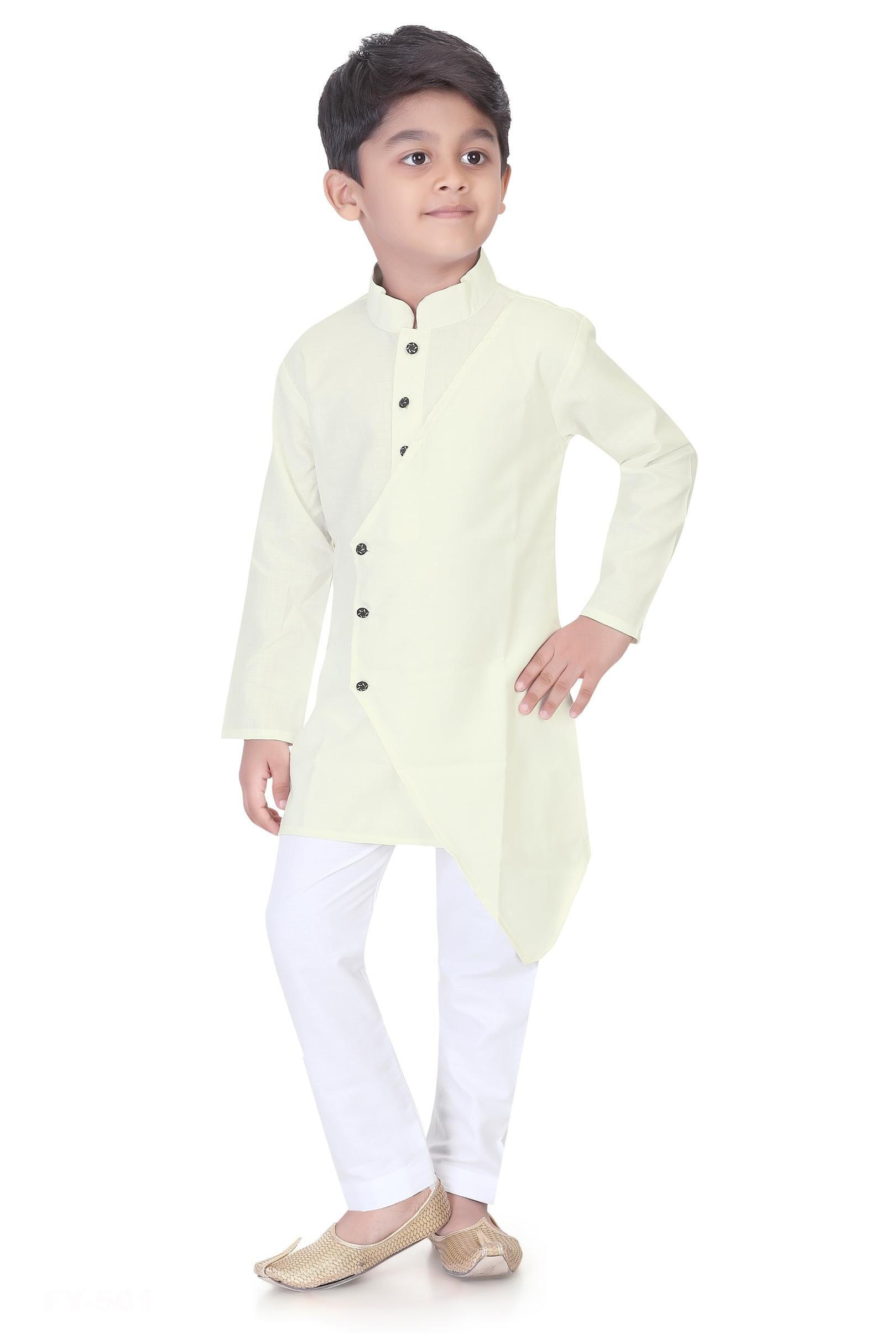 

XBOYZ Boy Cotton blend Solid Kurta pyjama set - Yellow