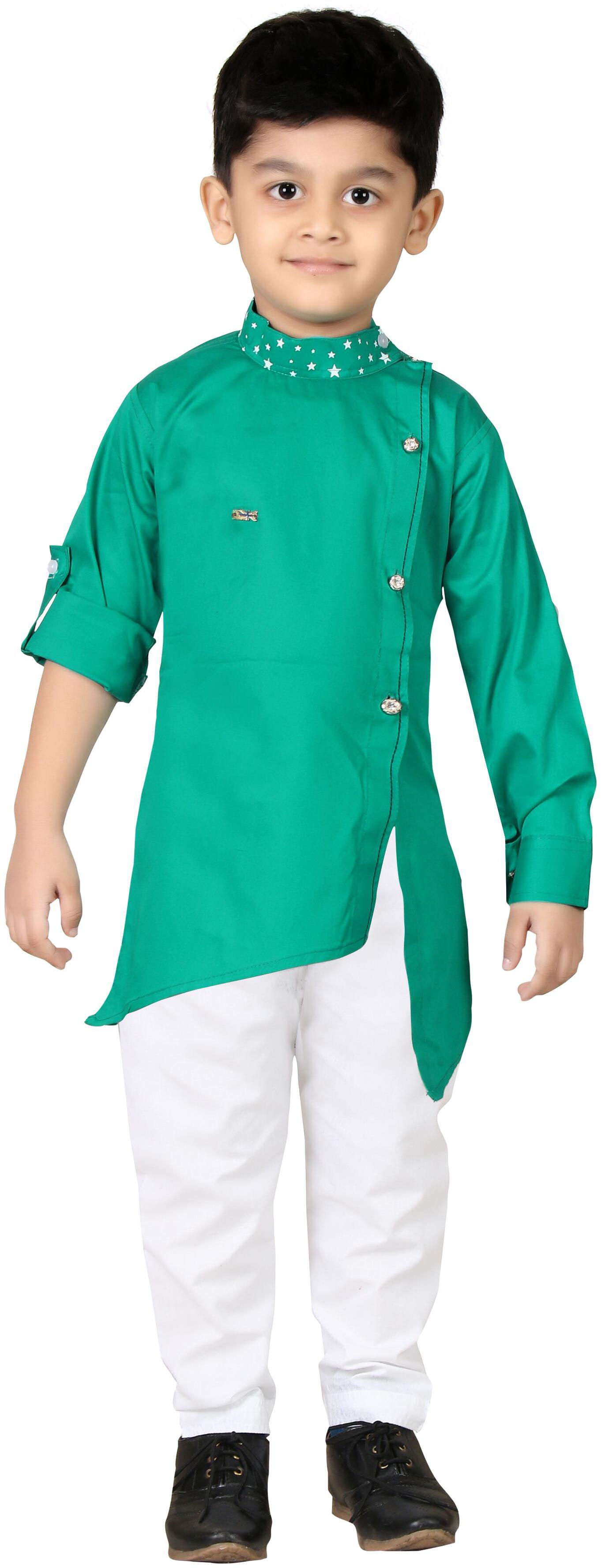 

XBOYZ Boy Cotton blend Solid Kurta pyjama set - Green