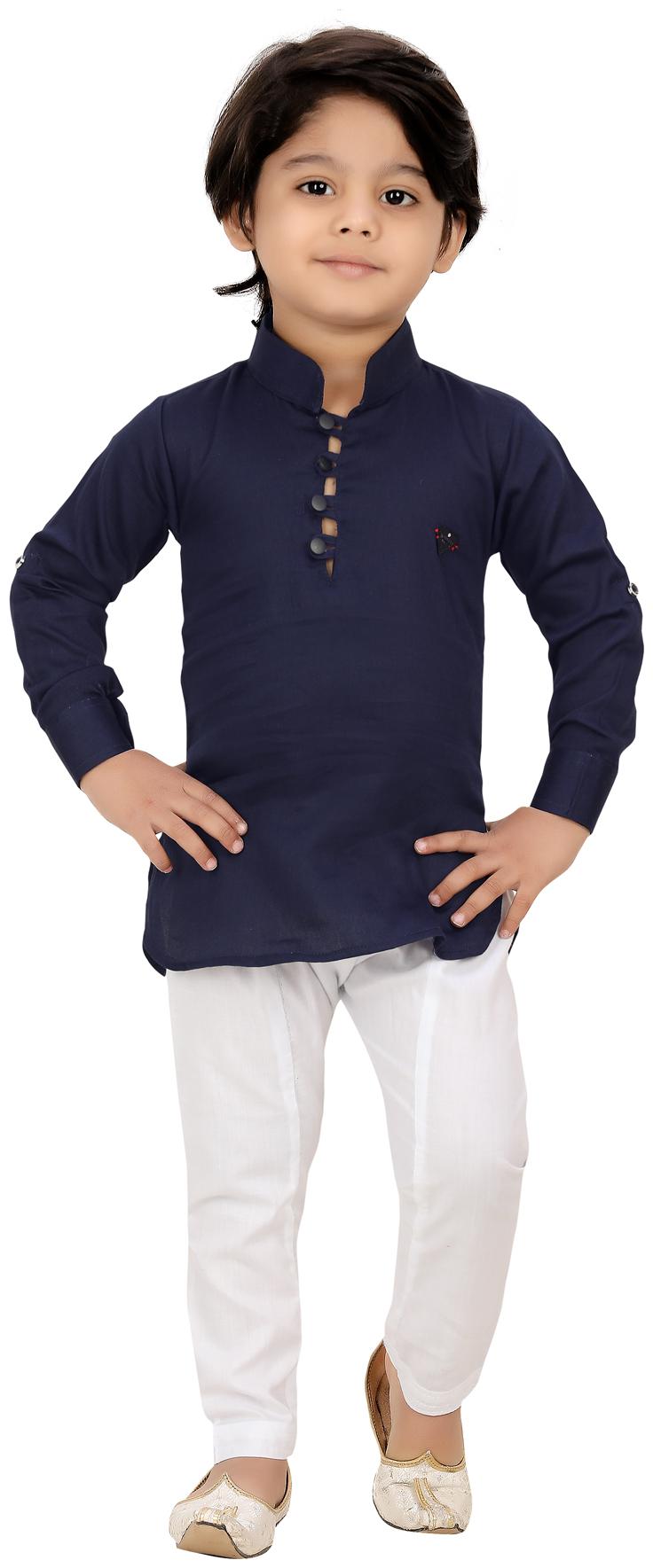 

XBOYZ Boy Cotton blend Solid Kurta pyjama set - Blue White