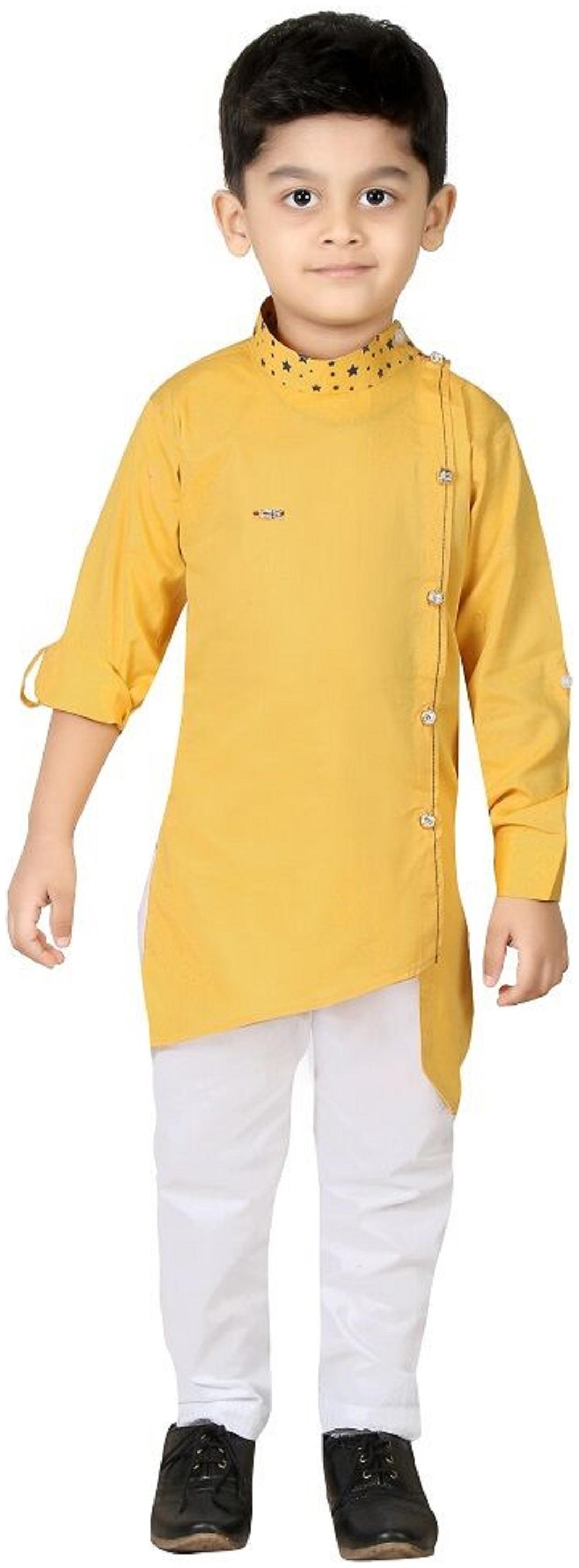 

XBOYZ Boy Cotton blend Solid Kurta pyjama set - Gold