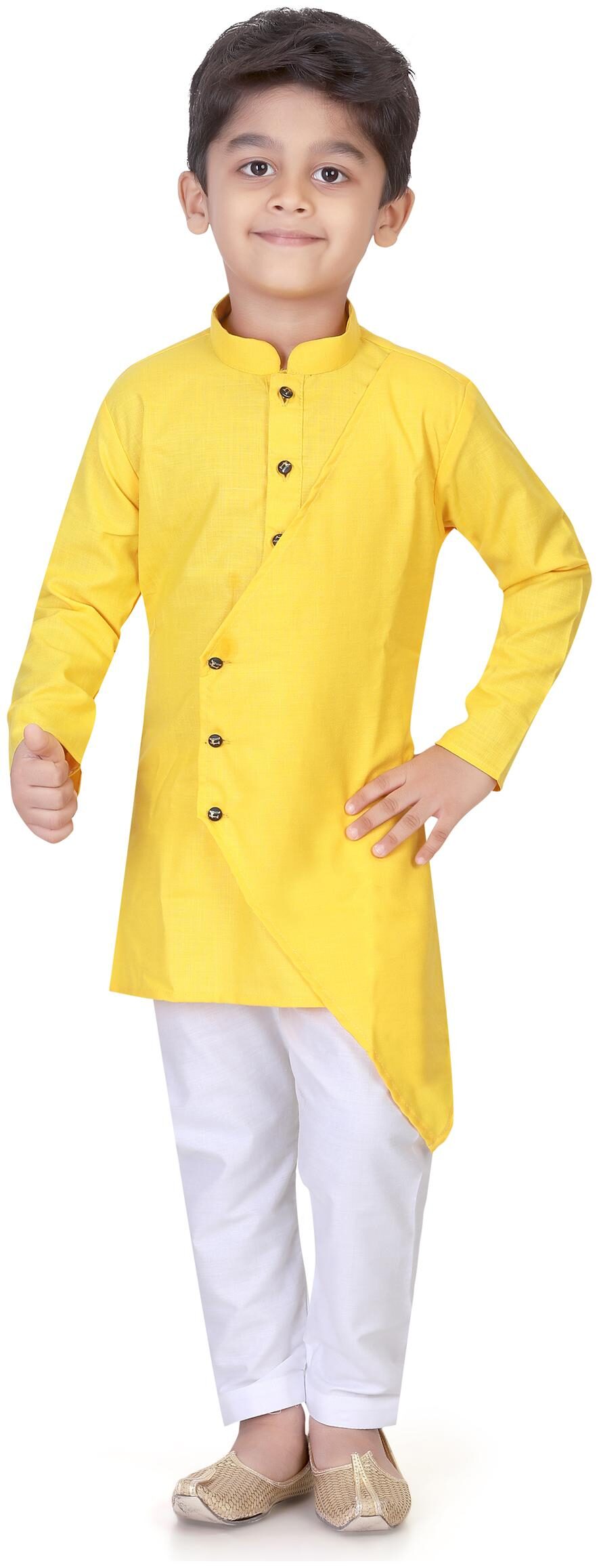 

XBOYZ Boy Cotton blend Solid Kurta pyjama set - Gold