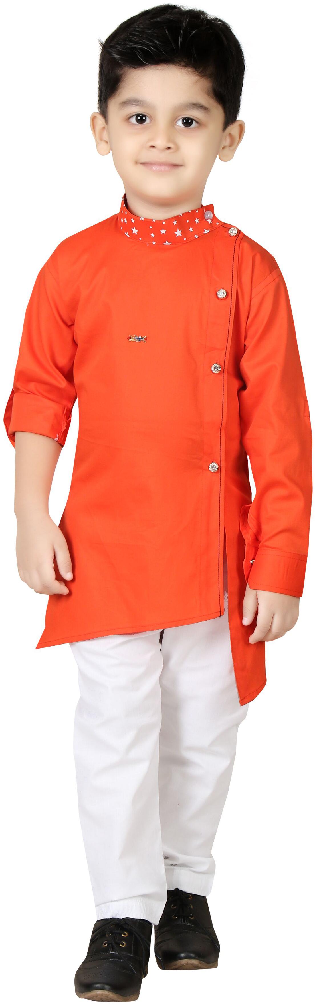 

XBOYZ Boy Cotton blend Solid Kurta pyjama set - Orange