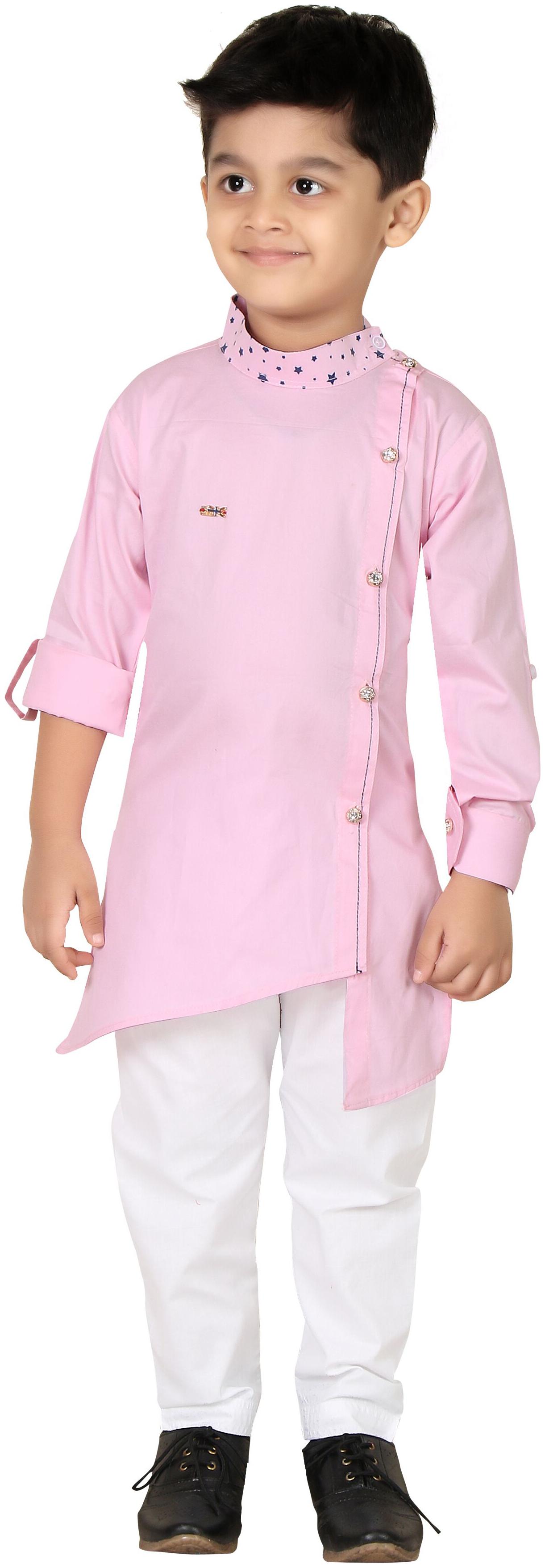 

XBOYZ Boy Cotton blend Solid Kurta pyjama set - Pink