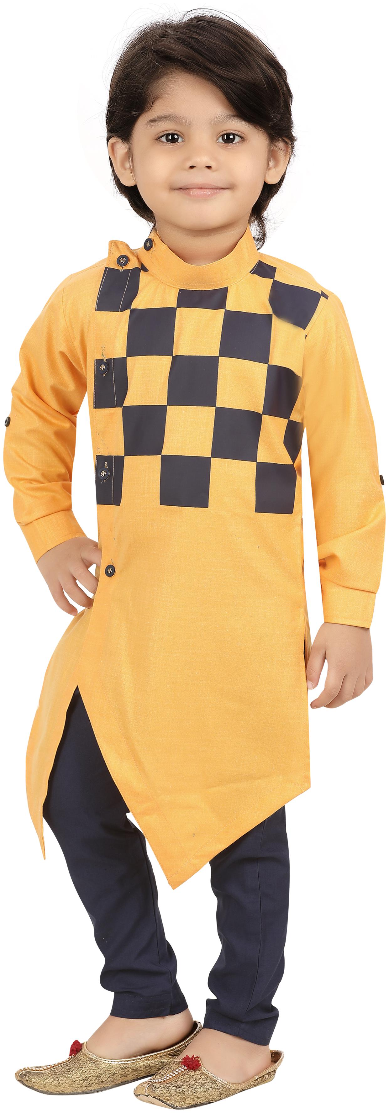 

XBOYZ Boy Cotton blend Printed Kurta pyjama set - Yellow Black