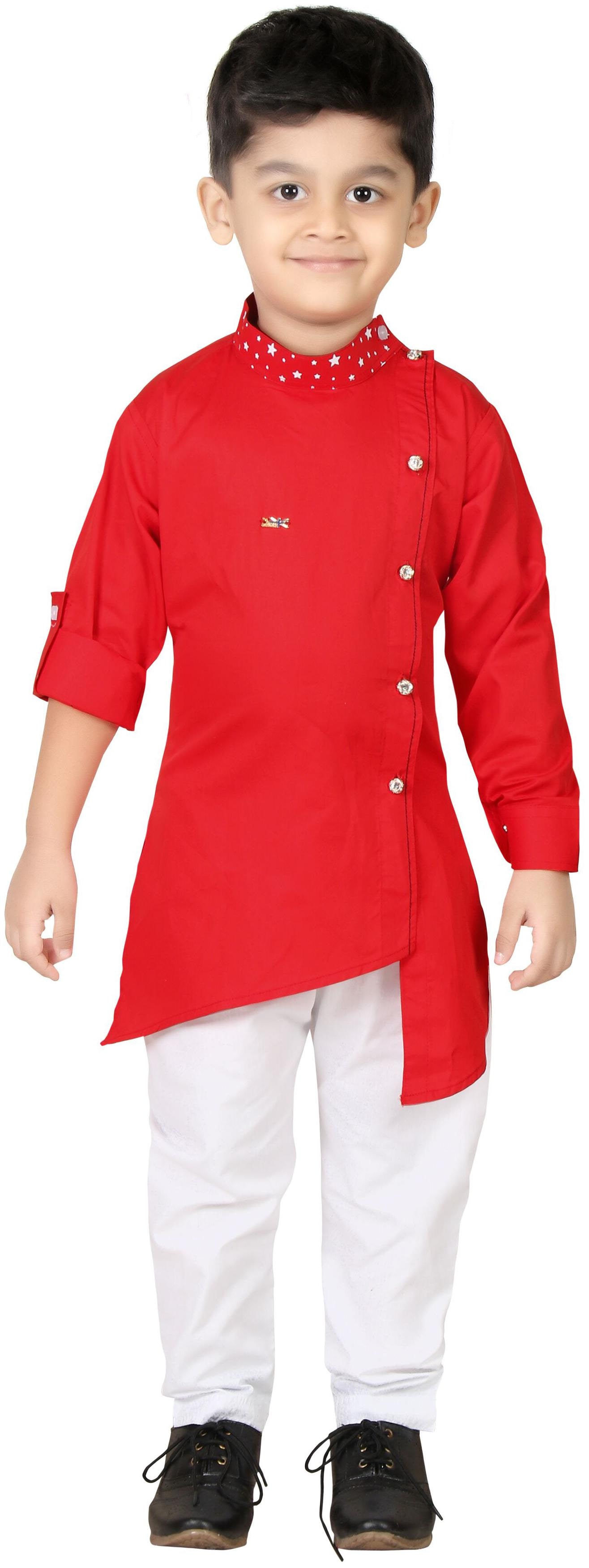 

XBOYZ Boy Cotton blend Solid Kurta pyjama set - Red