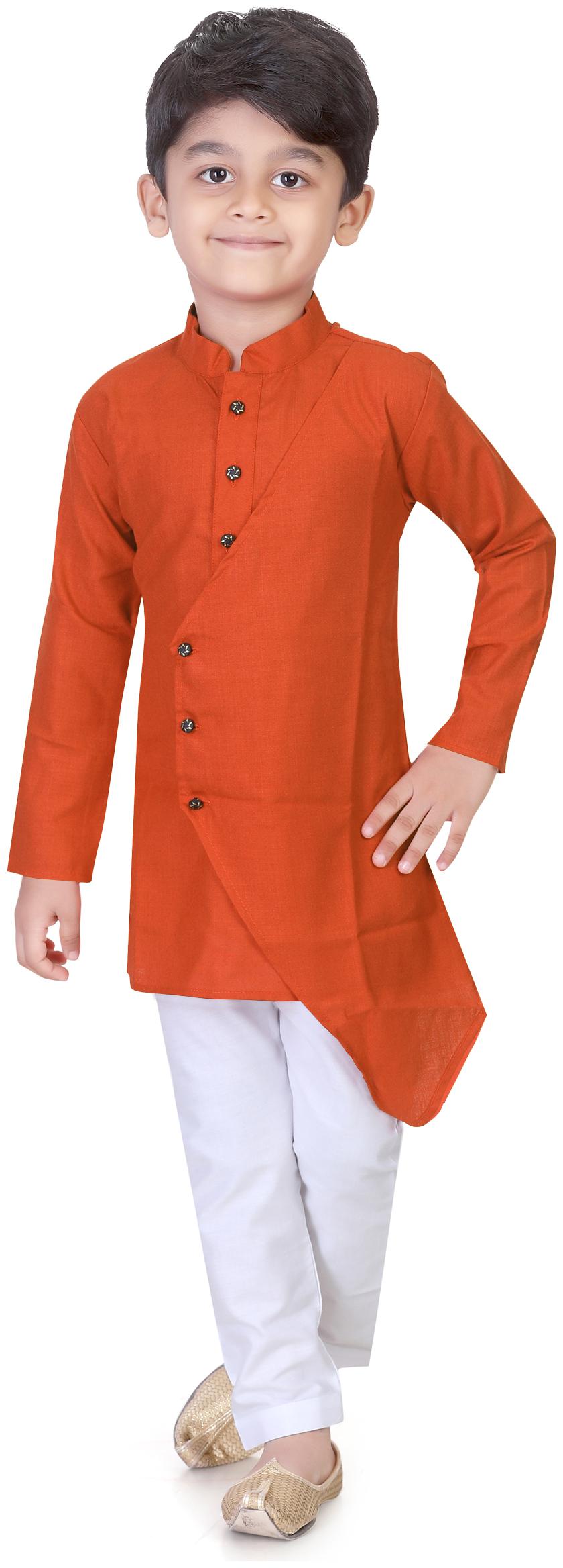 

XBOYZ Boy Cotton blend Solid Kurta pyjama set - Orange