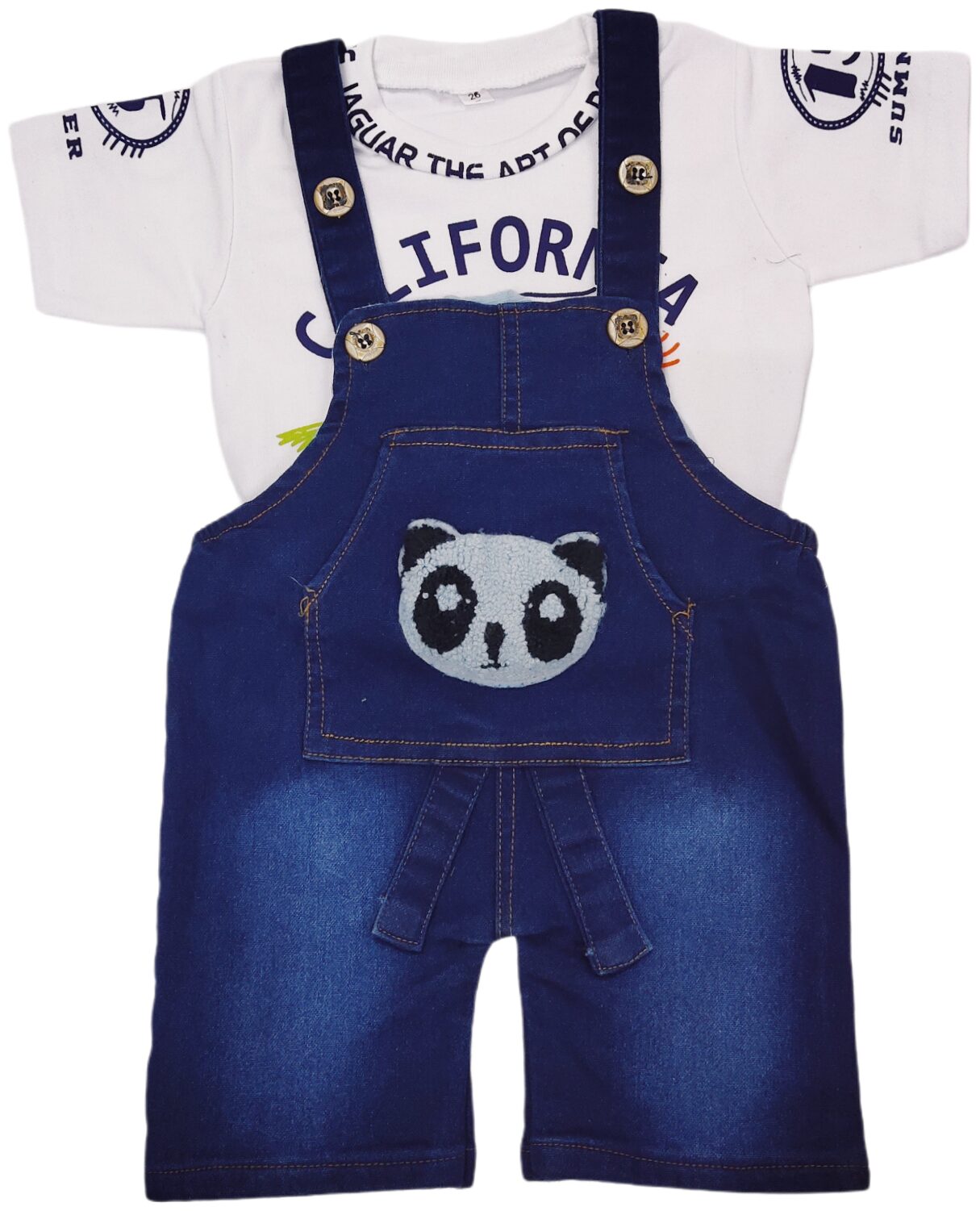 

XBOYZ Unisex Denim Printed Romper - White Blue
