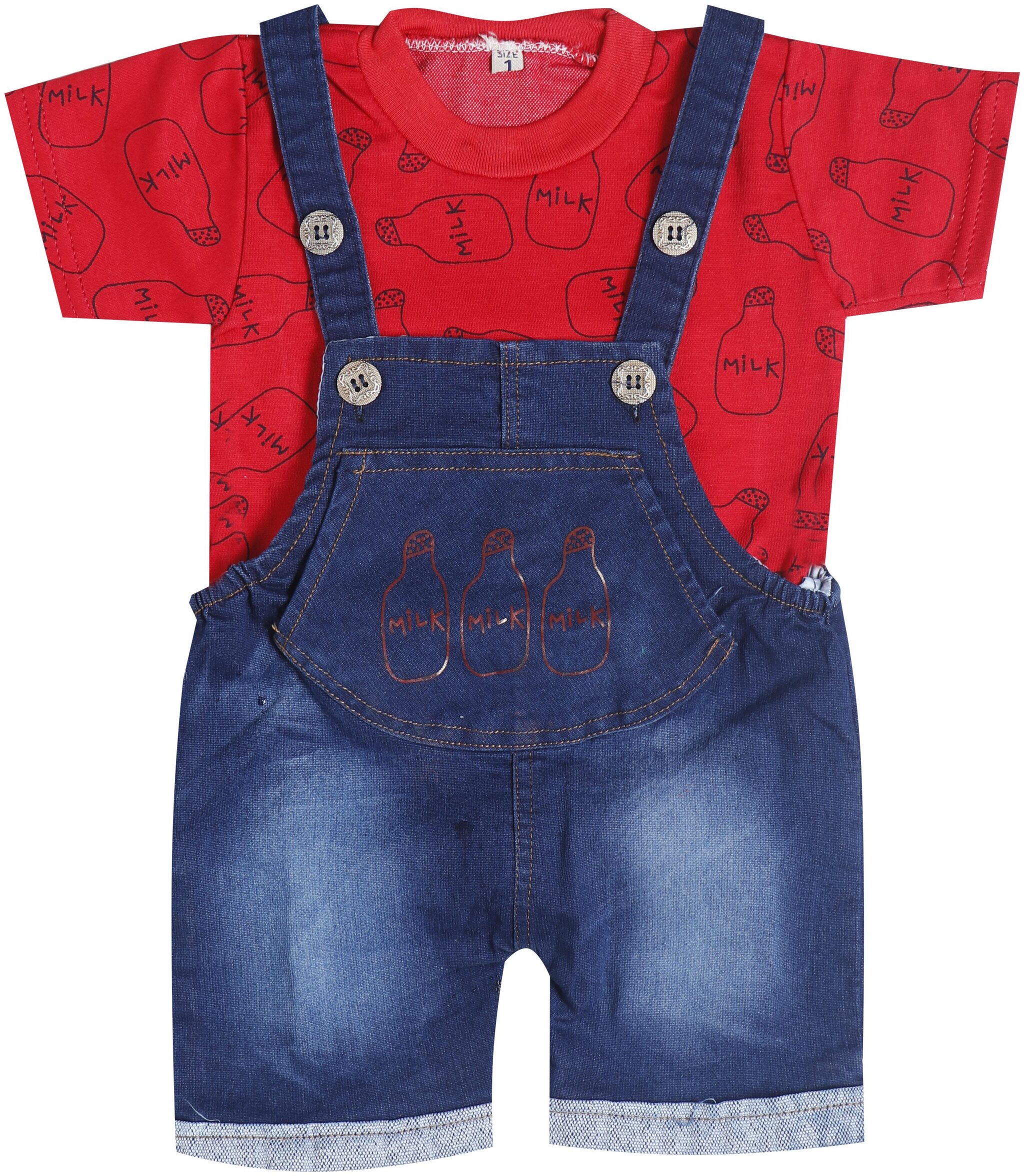 

XBOYZ Unisex Denim Printed Romper - Red