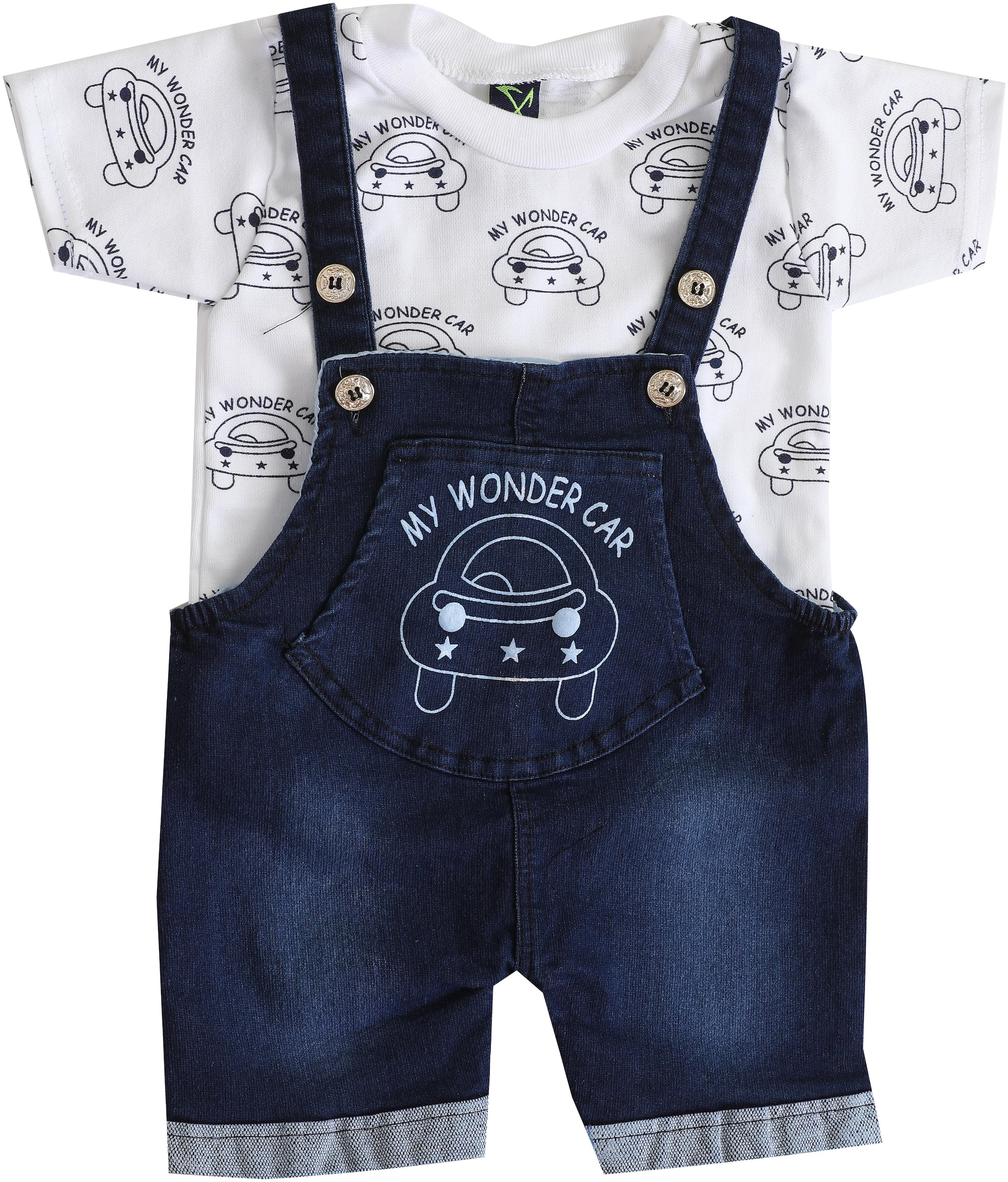

XBOYZ Unisex Denim Printed Romper - White