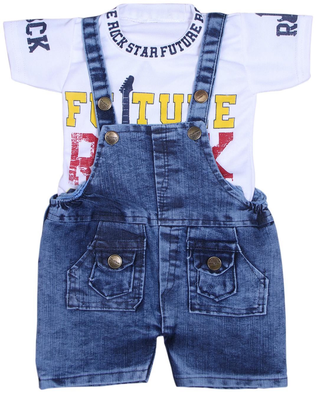 

XBOYZ Unisex Denim Printed Romper - White