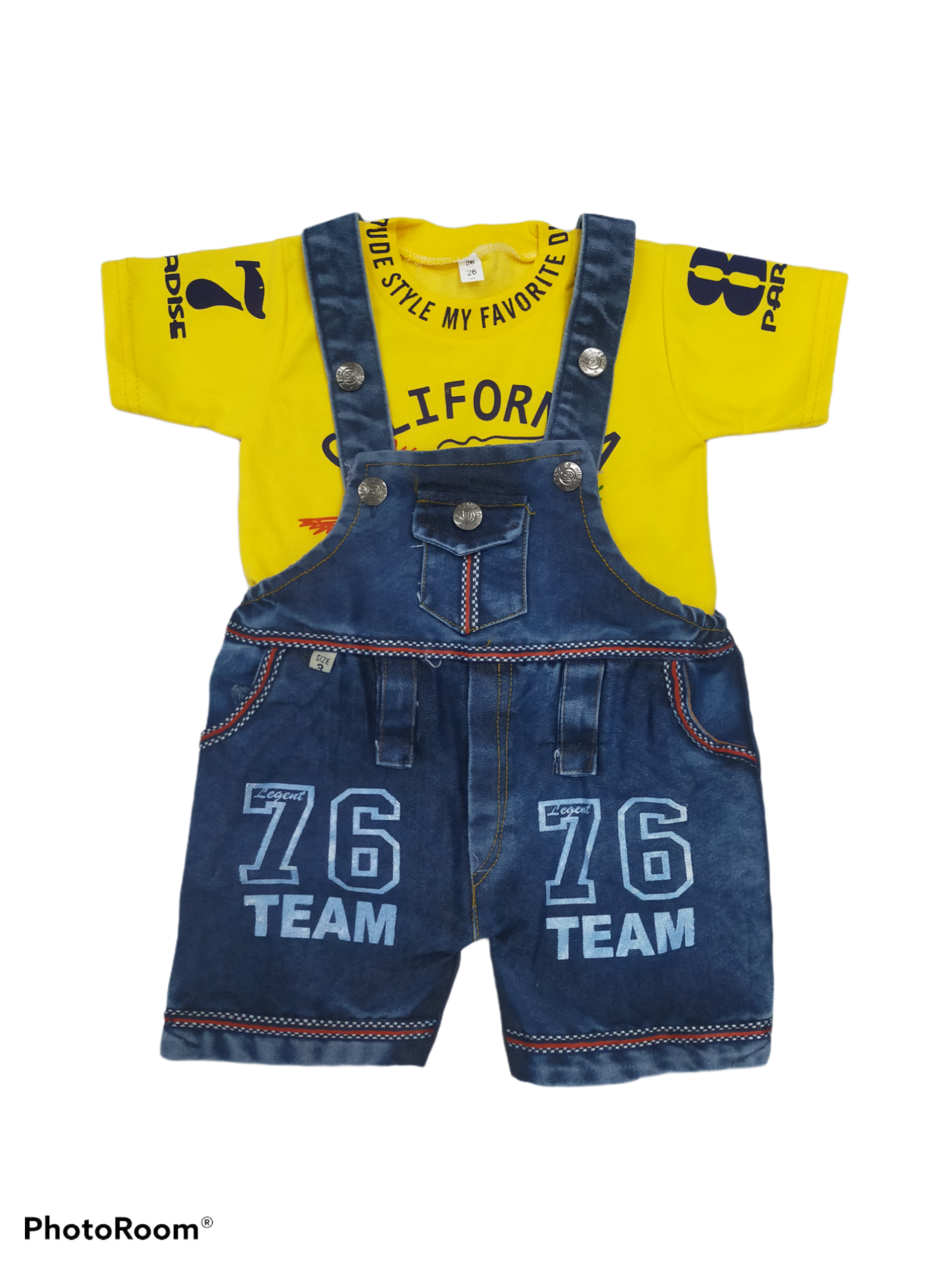 

XBOYZ Unisex Denim Printed Romper - Yellow Blue