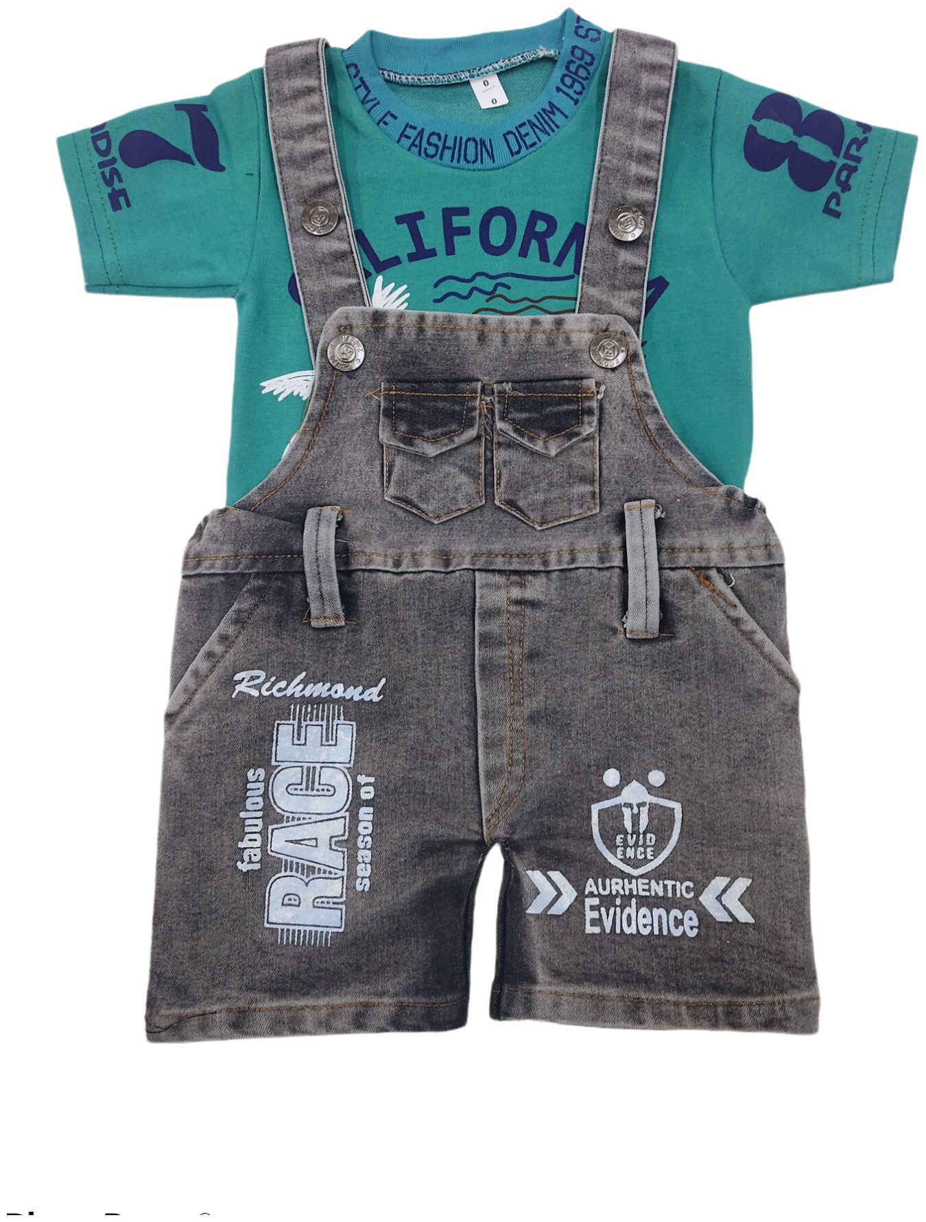 

XBOYZ Unisex Denim Printed Romper - Blue Grey