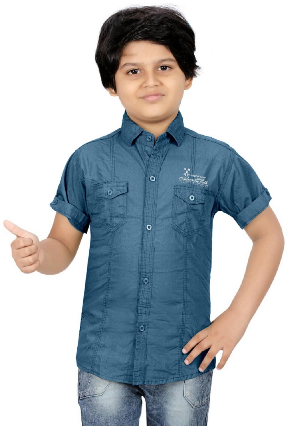 

XBOYZ Boy Cotton blend Solid Shirt Blue