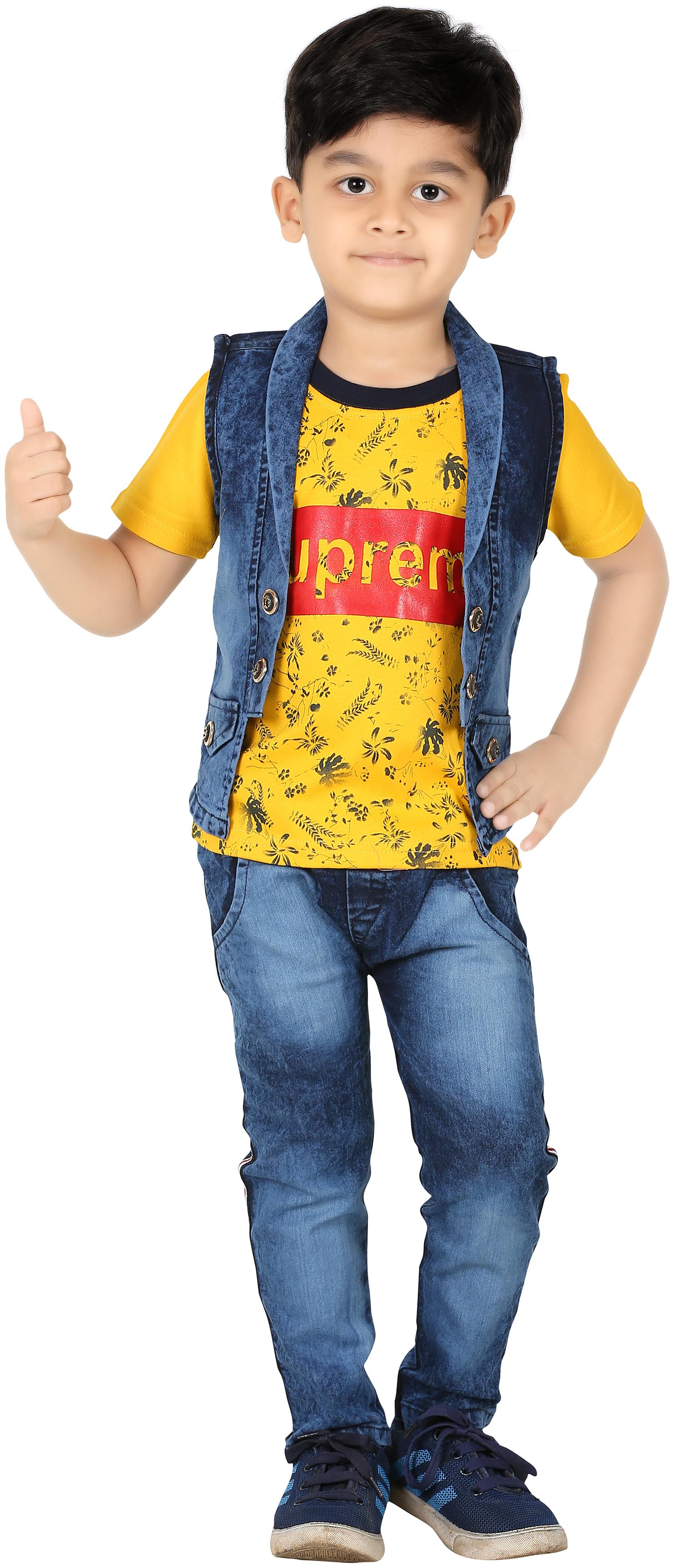 

XBOYZ Denim Printed Top Bottom Set - Yellow