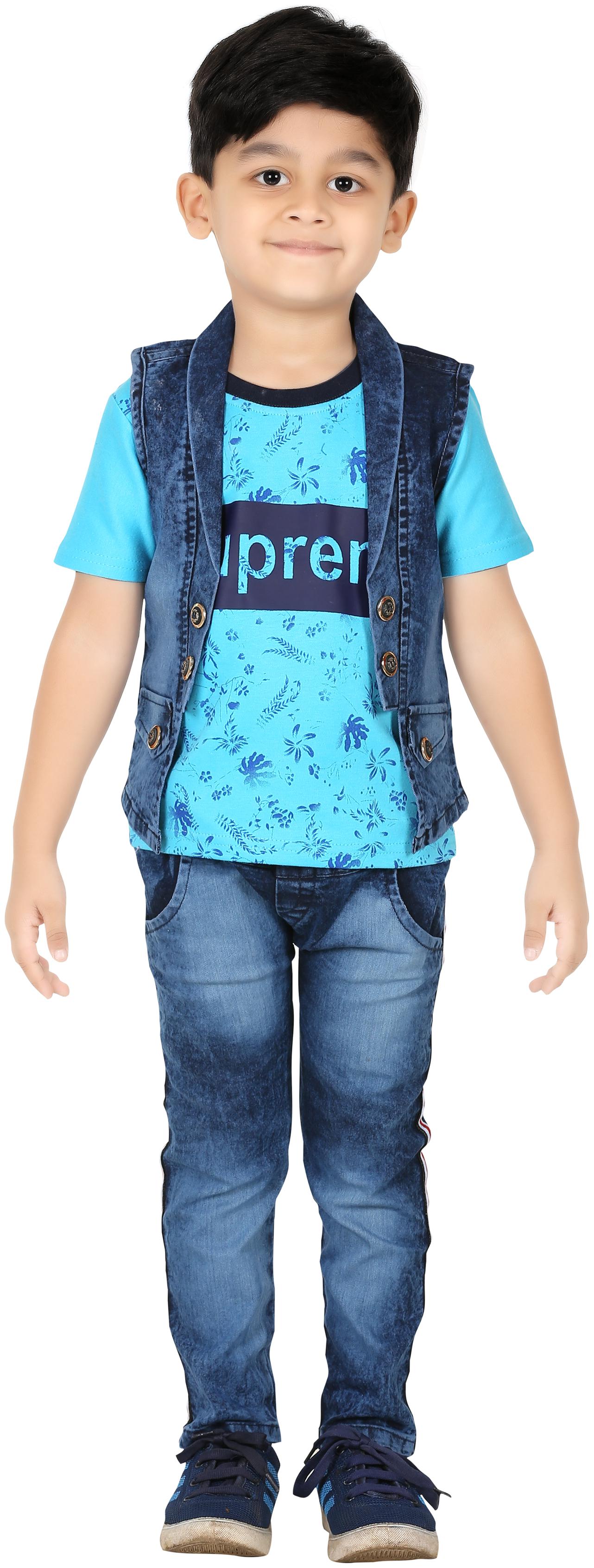 

XBOYZ Denim Printed Top Bottom Set - Blue