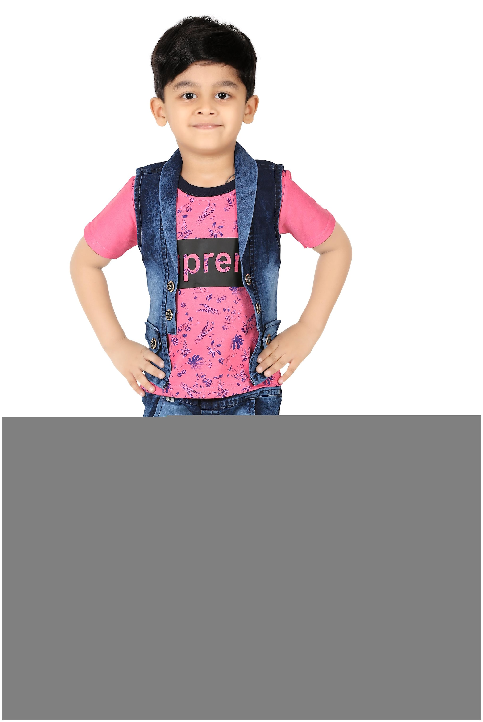 

XBOYZ Denim Printed Top Bottom Set - Pink