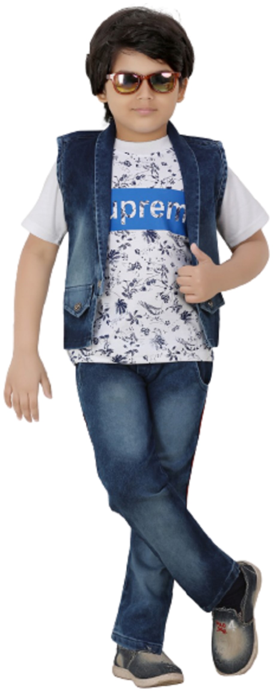 

XBOYZ Denim Printed Top Bottom Set - White