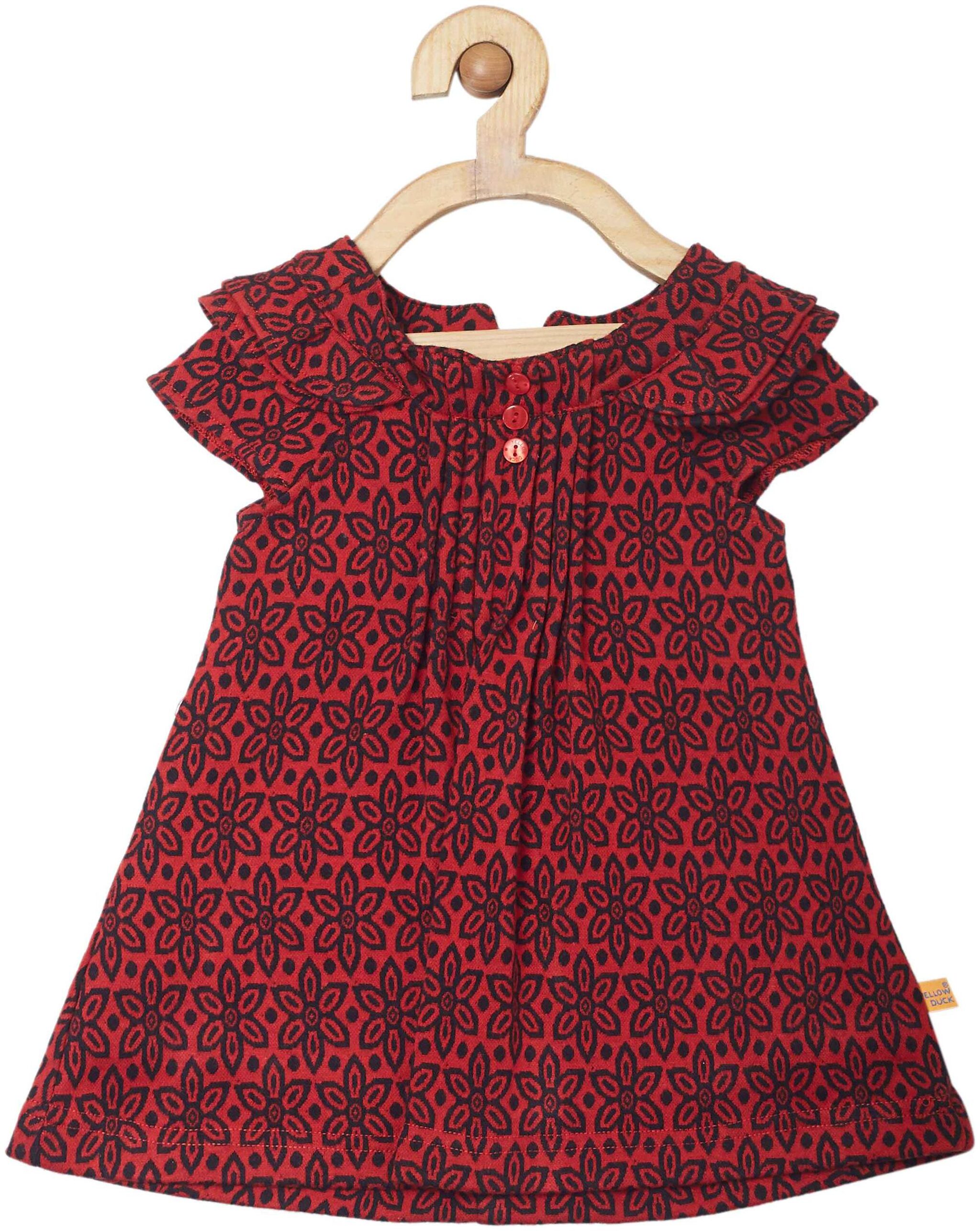 

Yellow Duck Baby girl Cotton Solid Princess frock - Maroon