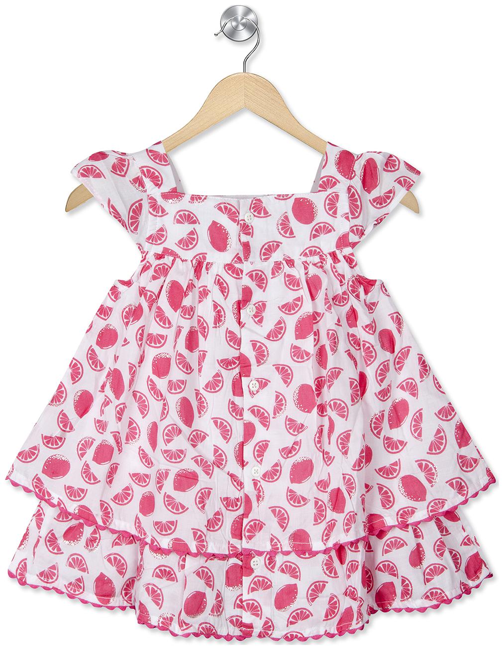 

Young Birds Baby girl Modal Printed Princess frock - Pink White