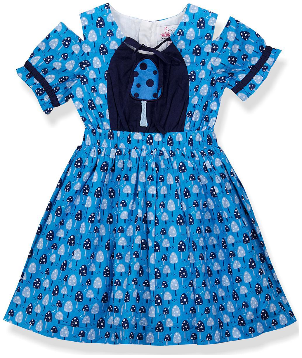 

Young Birds Blue Cotton Short Sleeves Knee Length Off Shoulder Frock ( Pack of 1 )