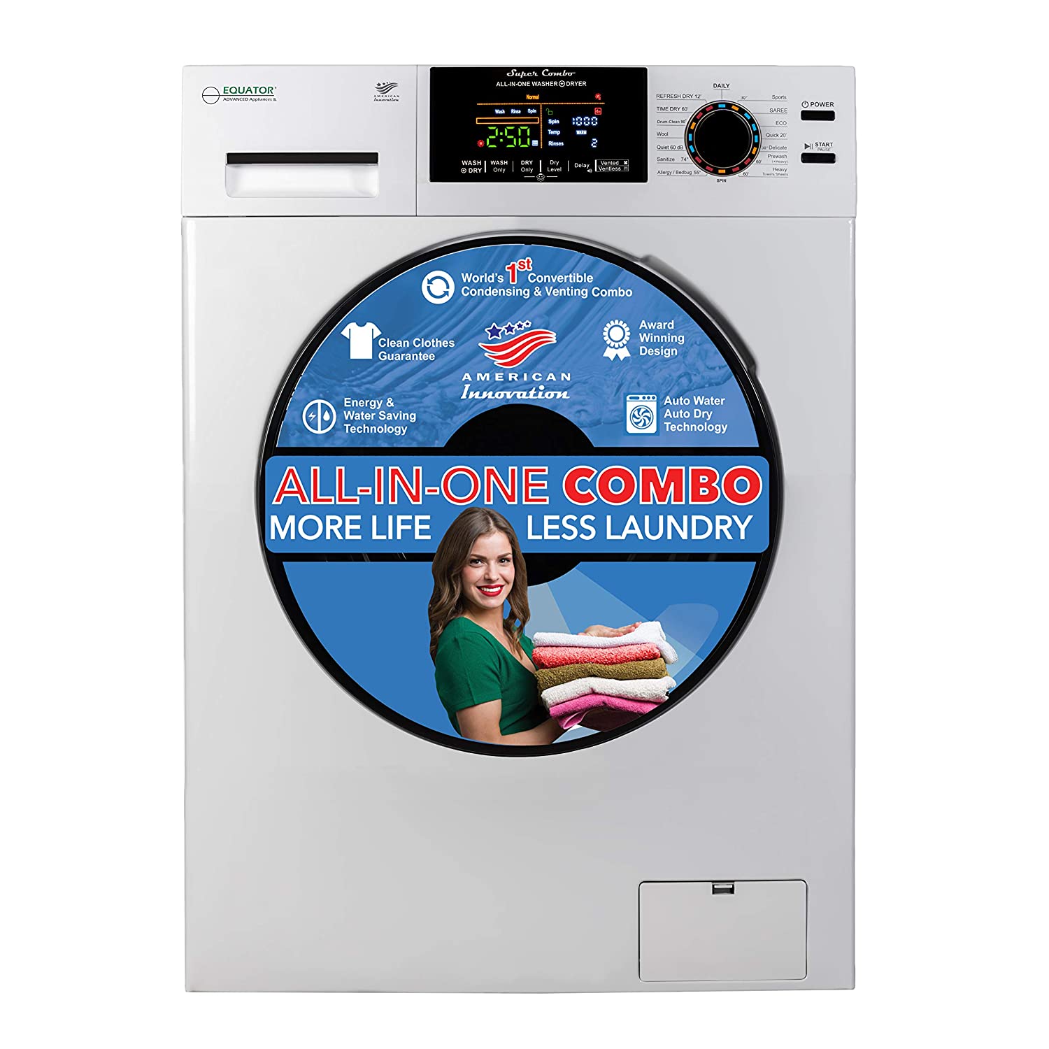 

EQUATOR ADVANCED Appliances 9 Kg Fully automatic front load Washer with dryer - EZ 5000 CV WHITE White
