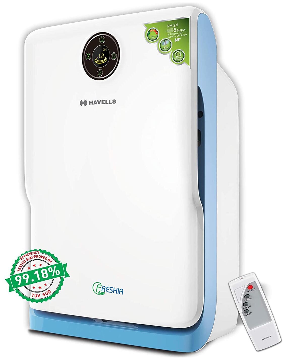 

Havells Freshia AP-20 40 Watt Air Purifier with Remote (White Blue)