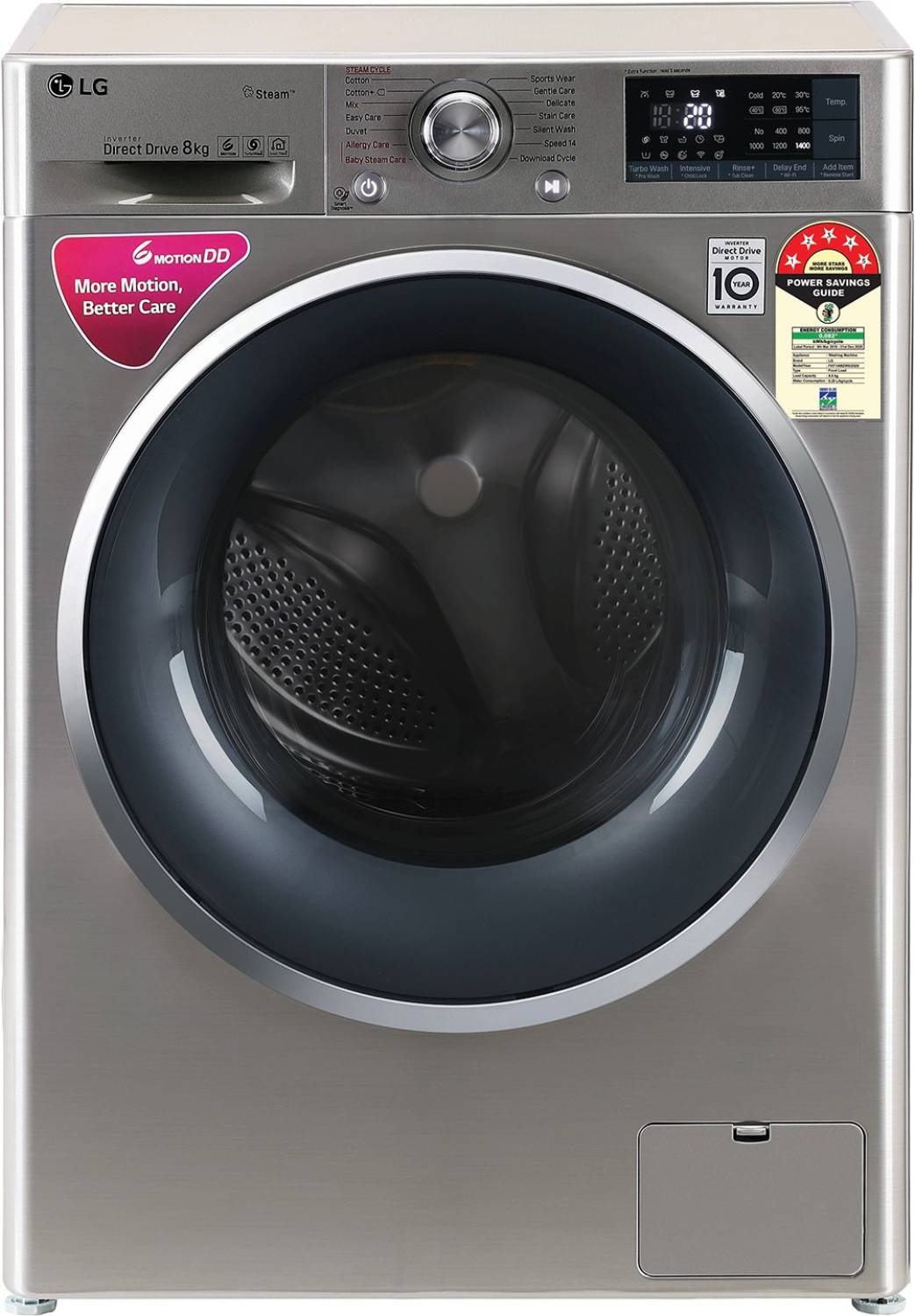 

LG 8 kg Fully automatic front load Washing machine - FHT1408ZWS Grey