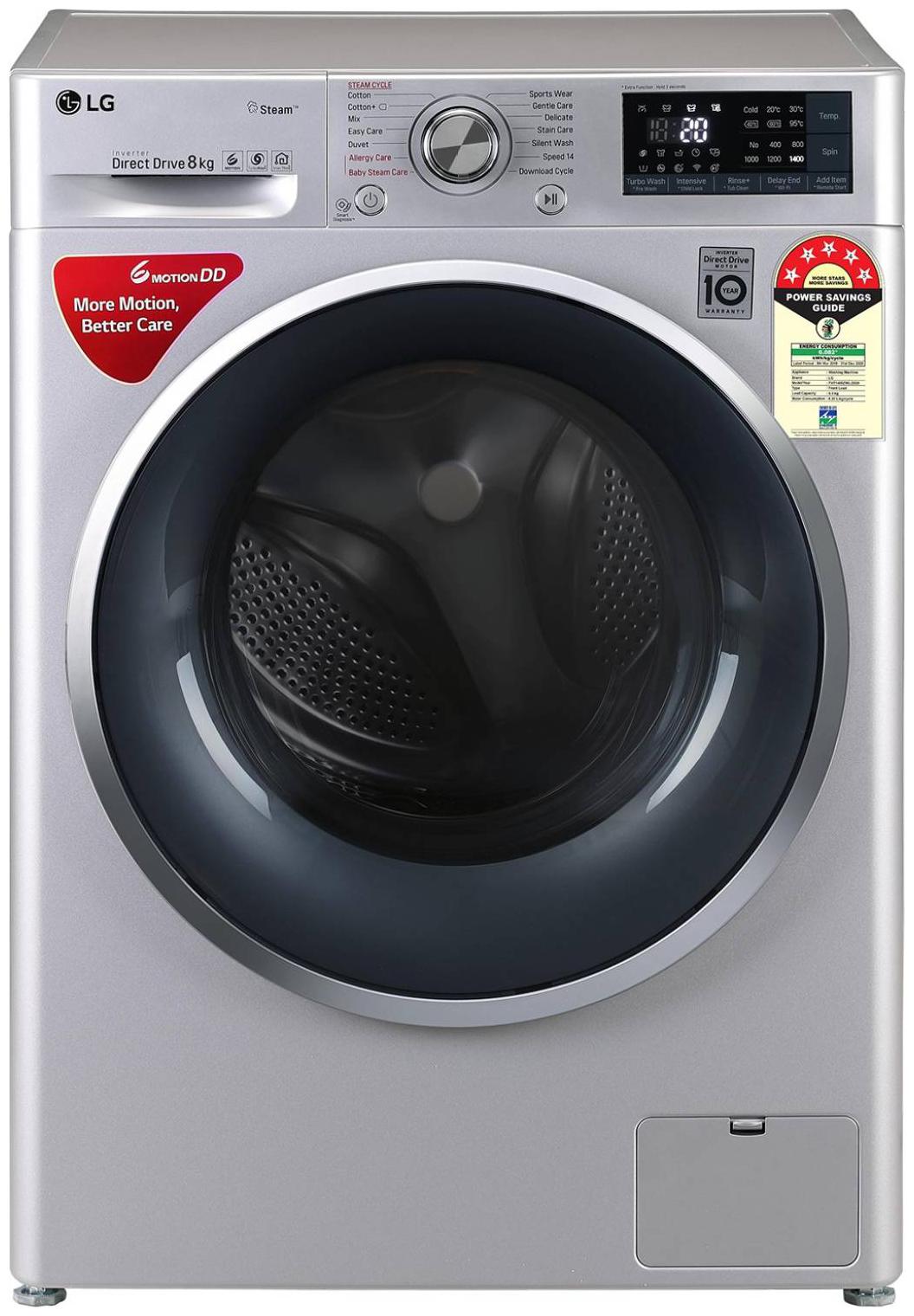 

LG 8 kg Fully Automatic Front Load Washing machine - FHT1408ZWL Silver