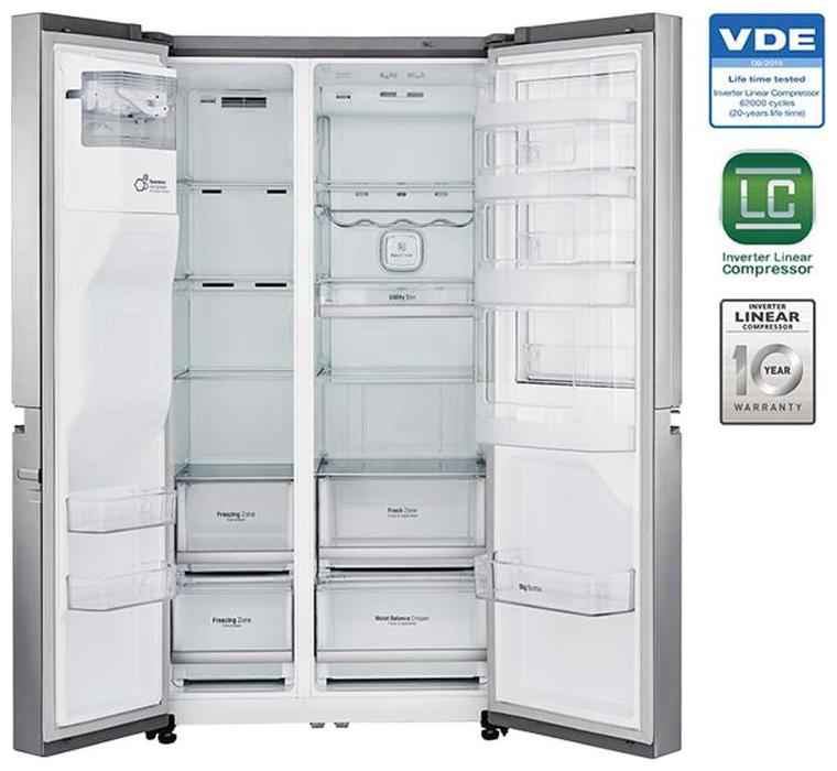 

LG Frost Free 601 L Side By Side Refridgerator ( Gc-l247sluv Shiny Steel )