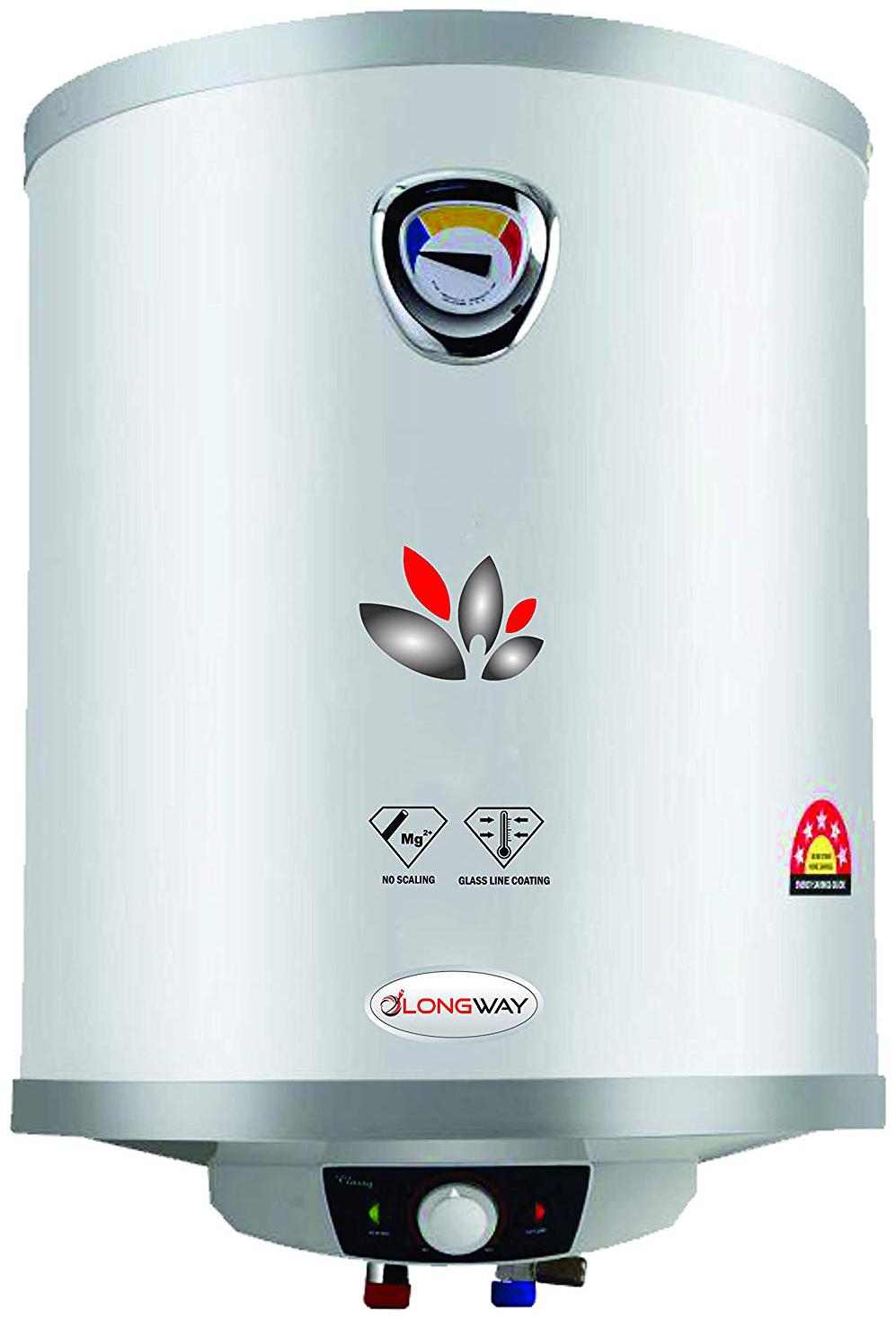 

Longway Speedo 25 ltr 5 Star Storage Water Geyser With Temperature Meter Stainless Steel Body HD ISI Element Capsule Type Glass Lined Tank (Silver)