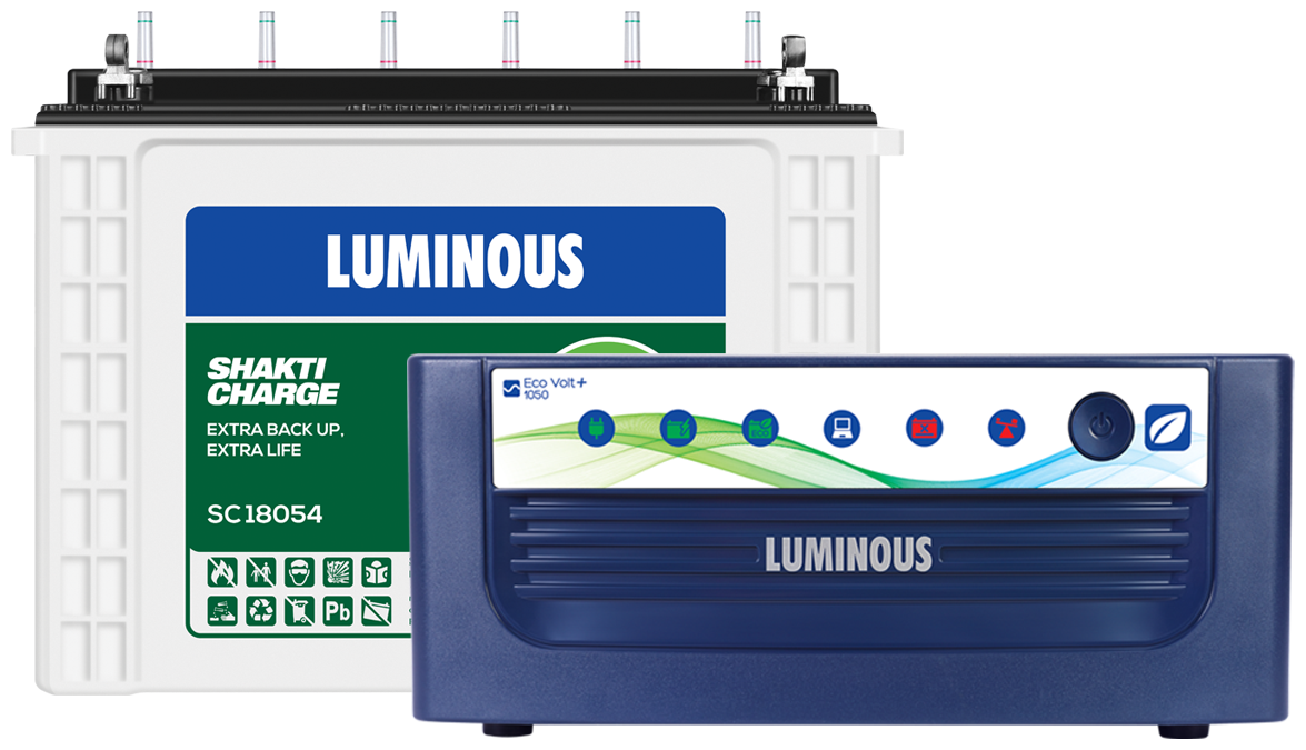 

Luminous Eco Volt 1050 with Shakti Charge SC18054 150Ah Tall Tubular Battery