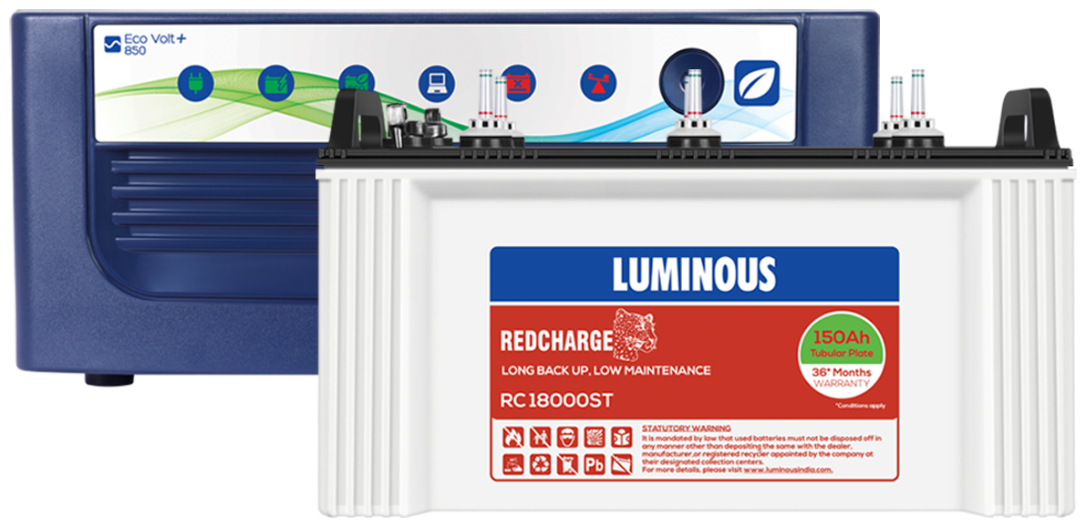 

Luminous Eco Volt 850 with Red Charge RC18000ST 150Ah Short Tubular Battery