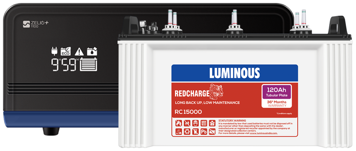 

Luminous Zelio 1100 with Red Charge RC15000 120Ah Short Tubular Battery