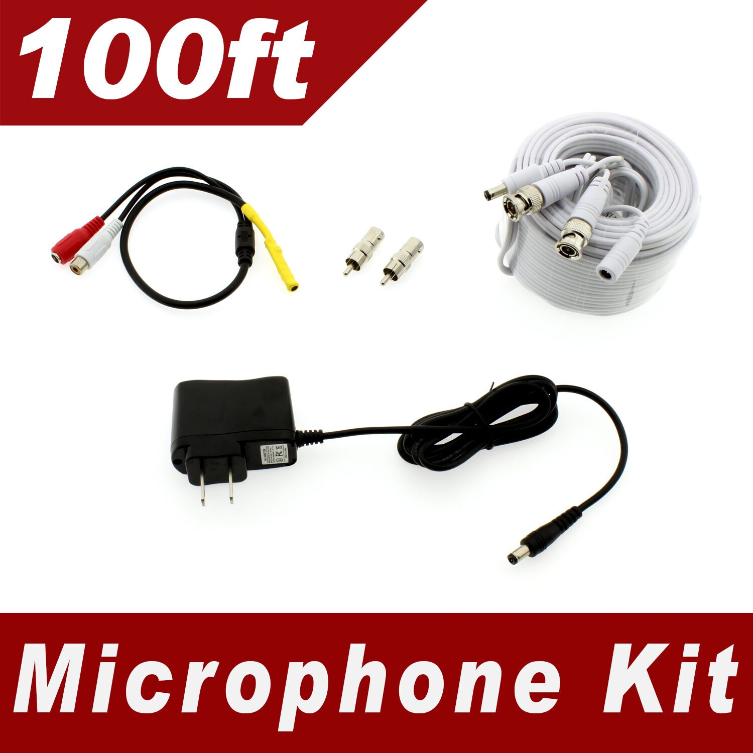 

100ft Premium Microphone kit for Zmodo Funlux Amcrest etc - Universal type